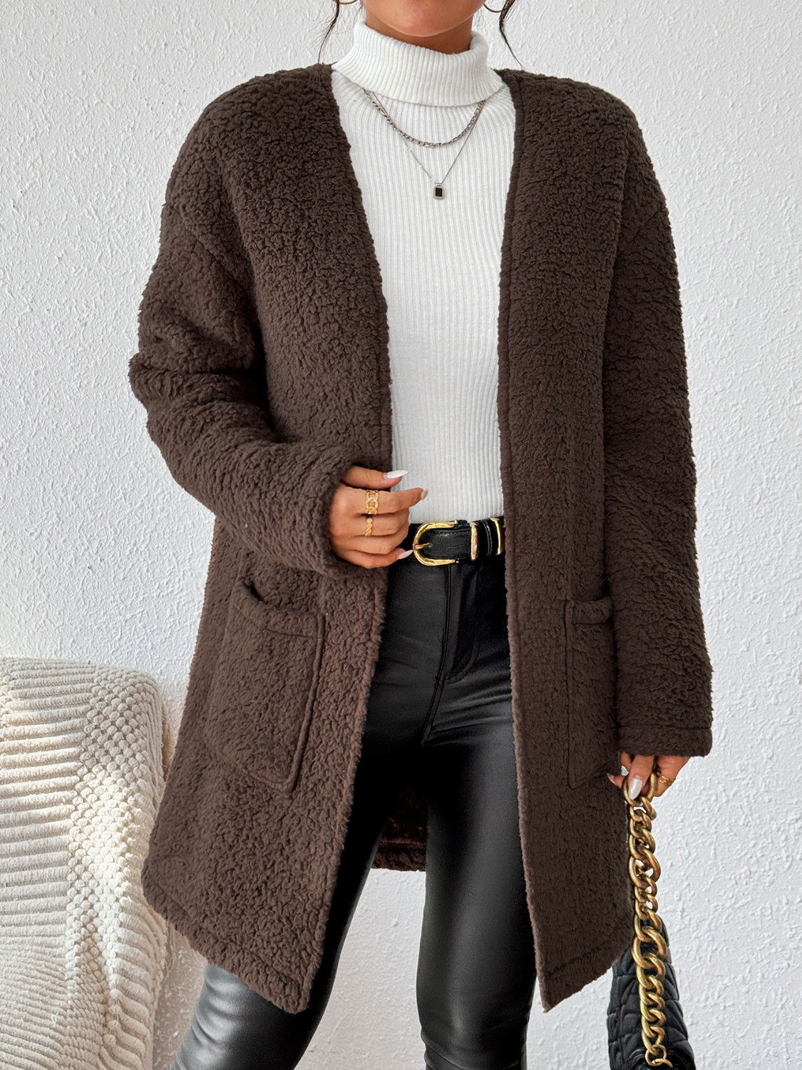 Open Front Long Sleeve Winter Coat himalipasal