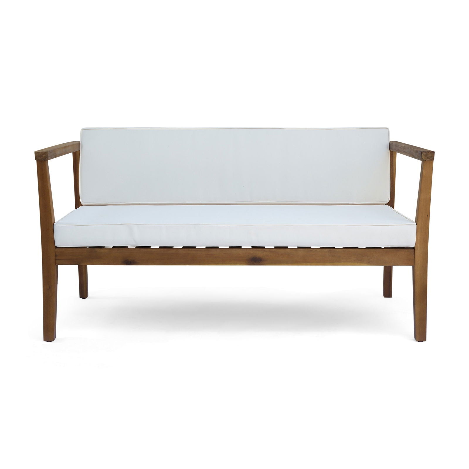 Outdoor 4-Seater Acacia Wood Chat Set with Coffee Table with Cushions, Teak and Beige himalipasal