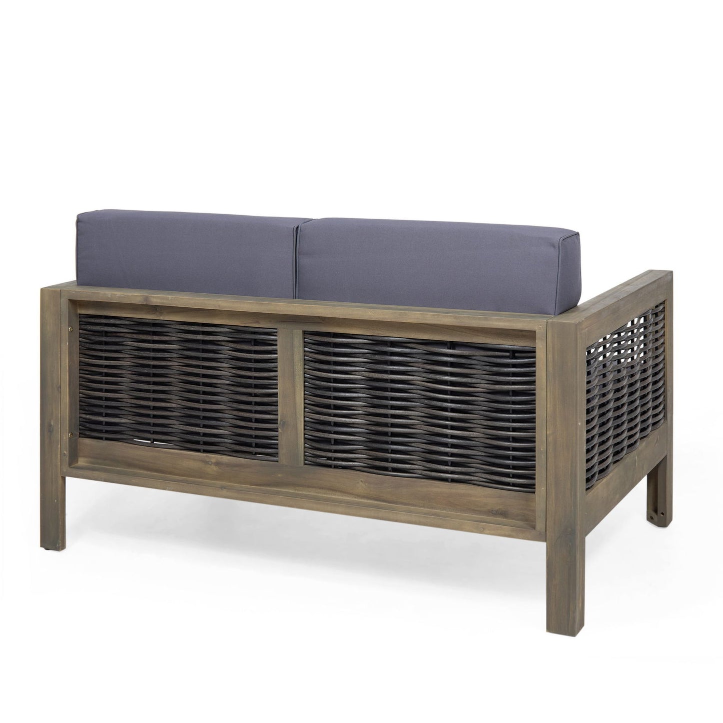 Outdoor 4 Seater Acacia Wood Chat Set with Wicker Accents and Cushions, Gray + Mixed Gray + Dark Gray himalipasal