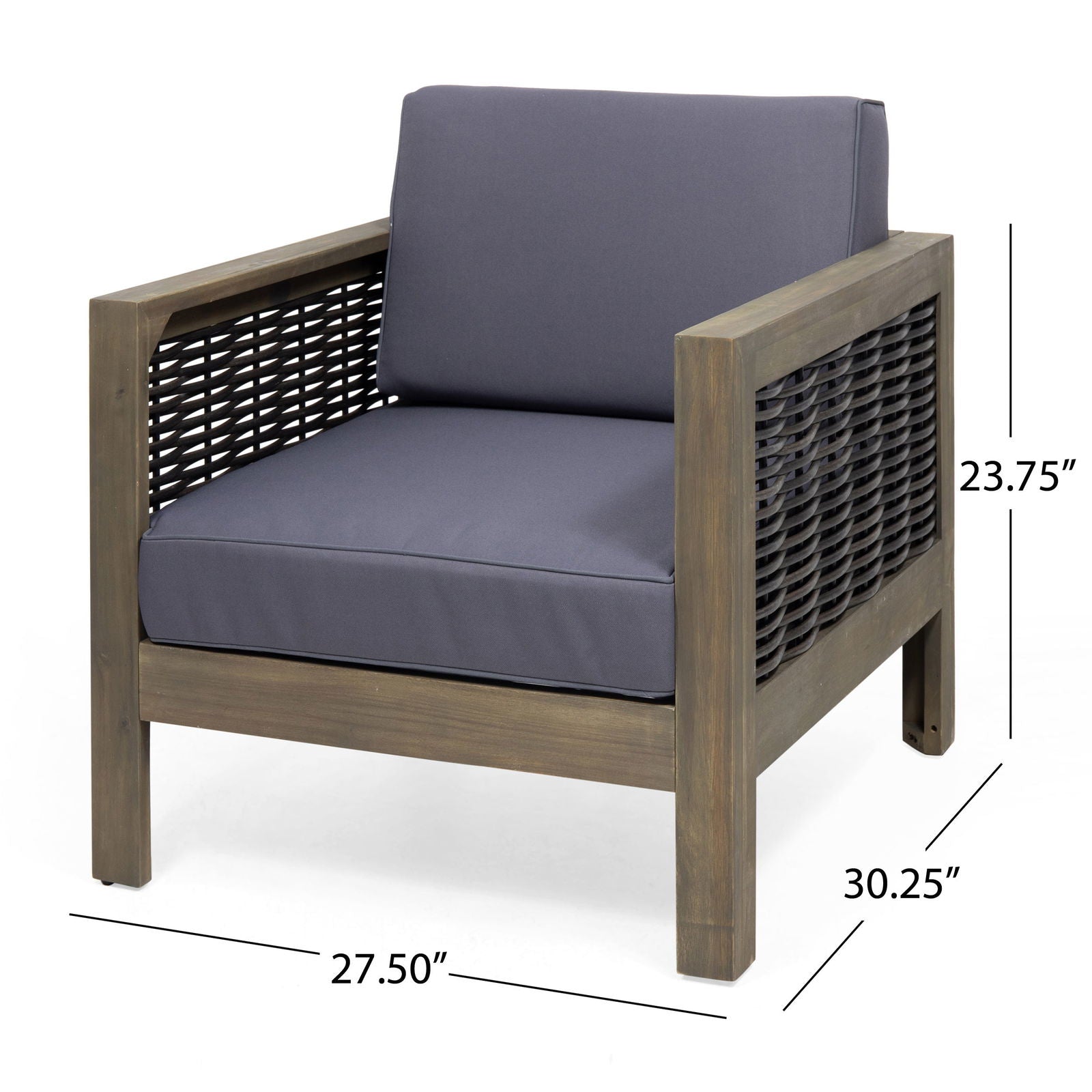 Outdoor 4 Seater Acacia Wood Chat Set with Wicker Accents and Cushions, Gray + Mixed Gray + Dark Gray himalipasal