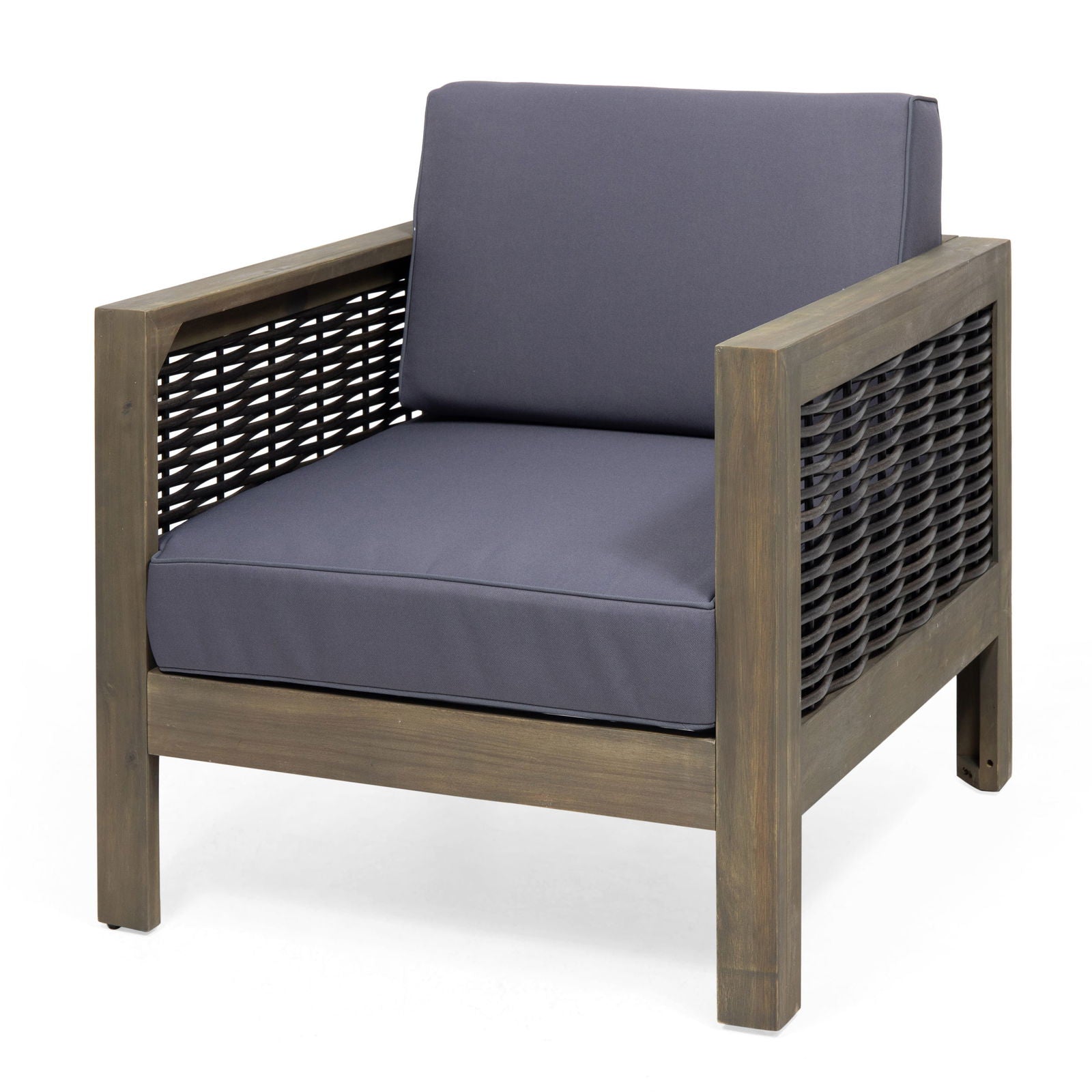 Outdoor 4 Seater Acacia Wood Chat Set with Wicker Accents and Cushions, Gray + Mixed Gray + Dark Gray himalipasal