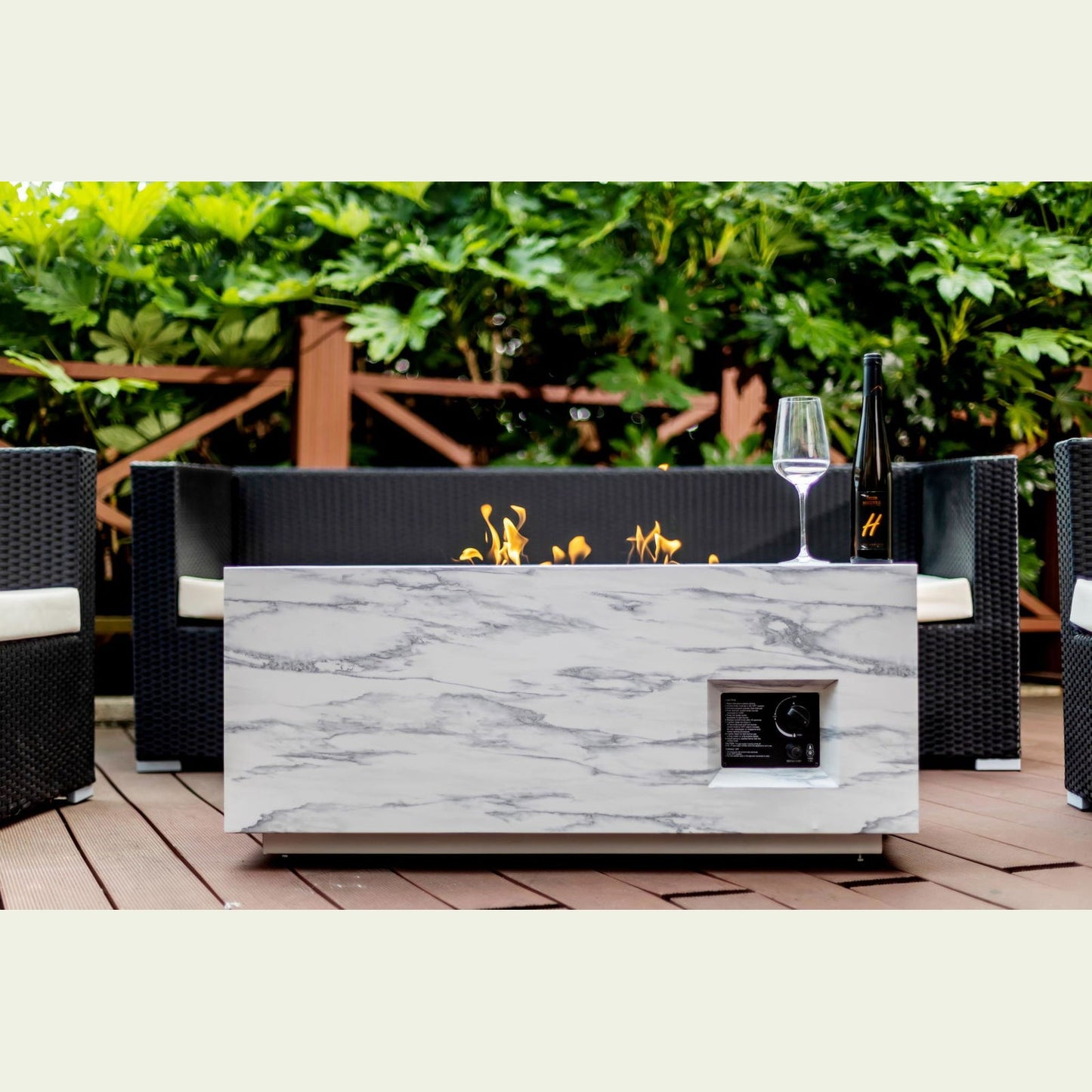 Outdoor 50,000BTU Rectangle Propane Fire Pit Table, Light Grey concrete style finish gas fire Pit himalipasal