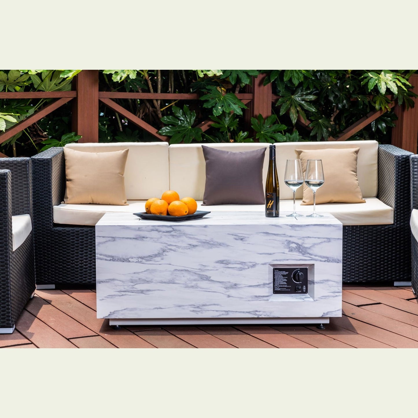 Outdoor 50,000BTU Rectangle Propane Fire Pit Table, Light Grey concrete style finish gas fire Pit himalipasal