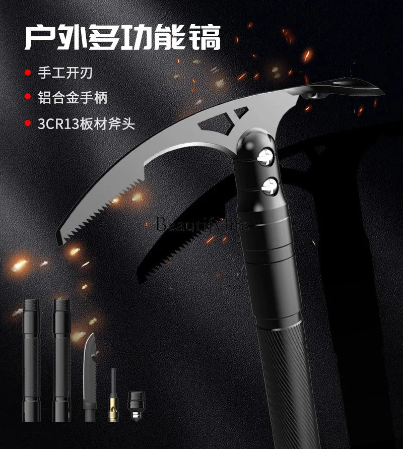 Outdoor Bamboo Head Camping Adventure Multi-Functional Pure Steel Axe for Mountaineering Digging Tree Root Tool Ice Axe himalipasal