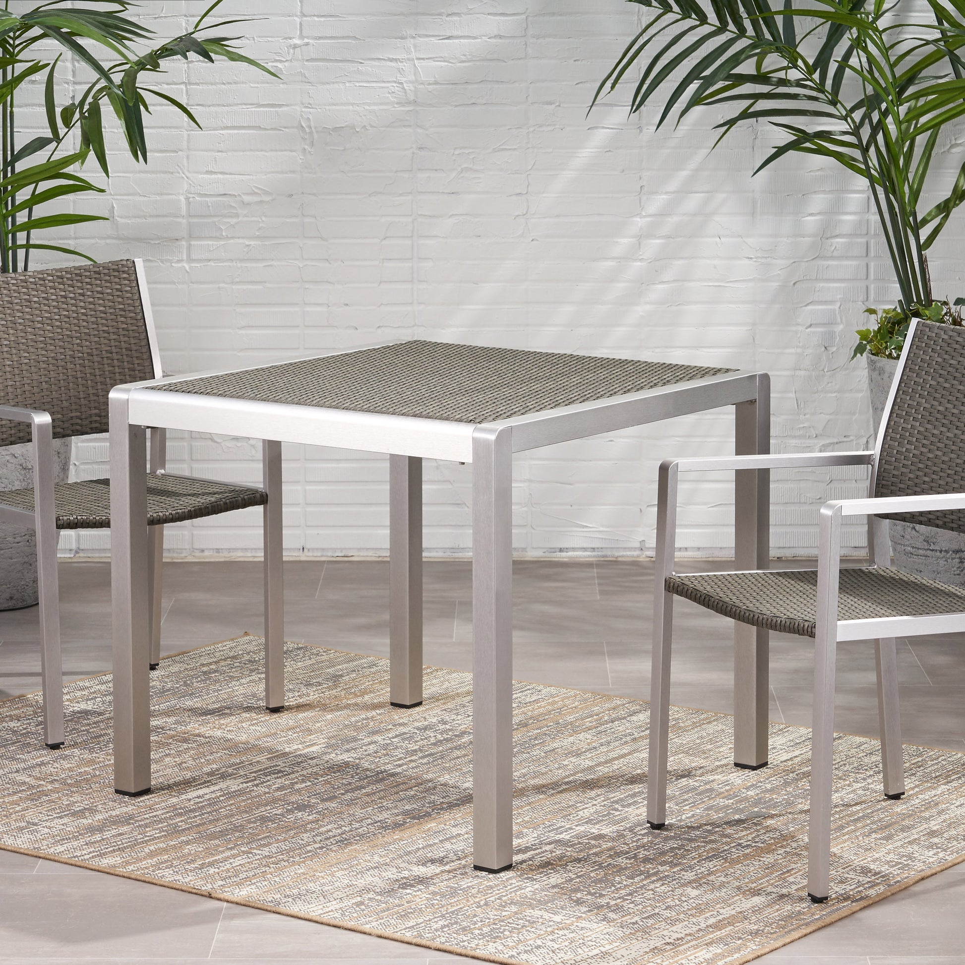 Outdoor Dining Table - Anodized Aluminum - Wicker Table Top - Square - Silver and Gray - 35" himalipasal