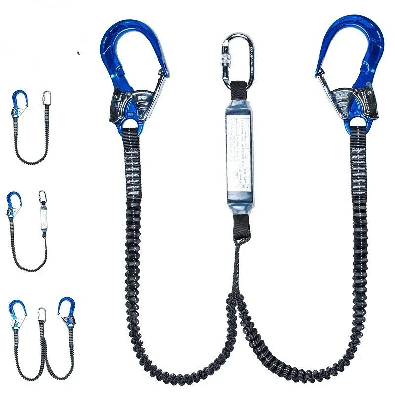 Outdoor High-altitude Work Anti-fall Safety Rope Double Hook with Buffer Bag Elastic Rope Set Electrician Protection Rope himalipasal