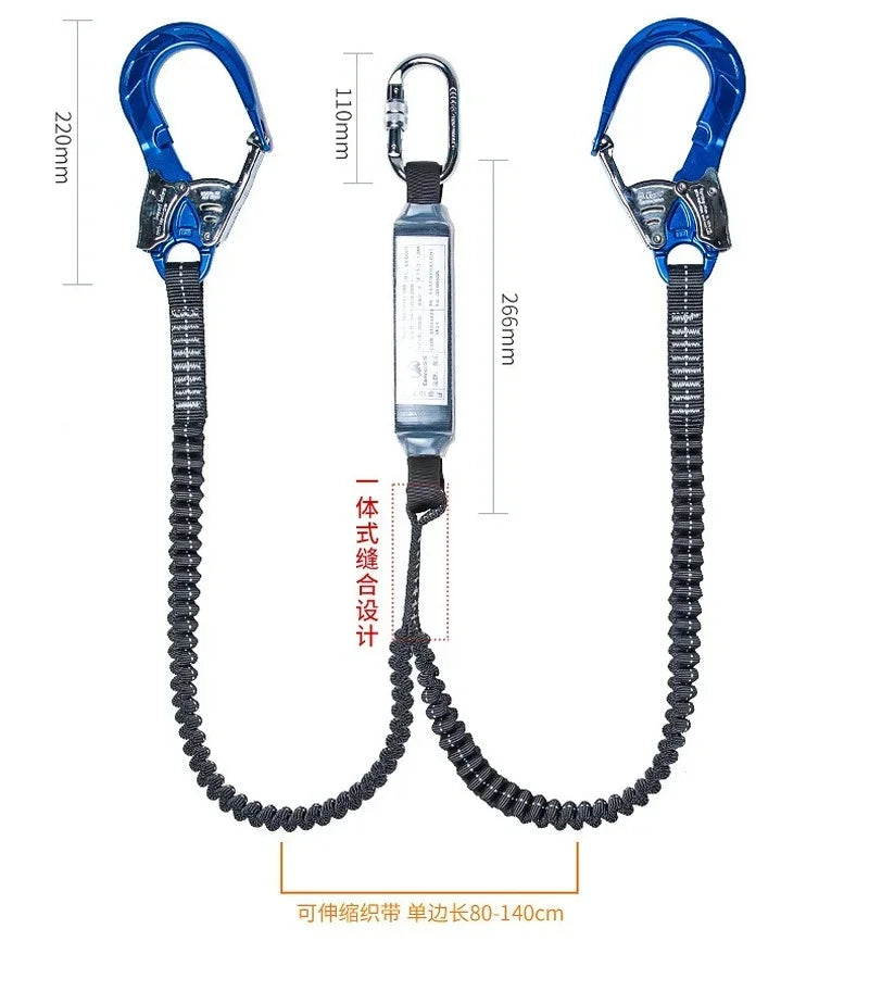 Outdoor High-altitude Work Anti-fall Safety Rope Double Hook with Buffer Bag Elastic Rope Set Electrician Protection Rope himalipasal