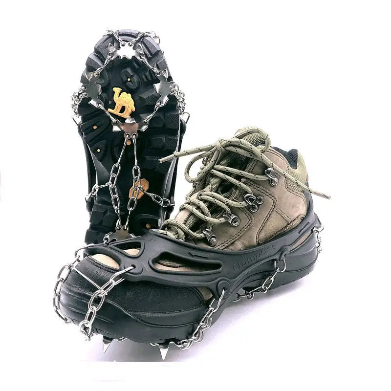 Outdoor Ice Snow Ice Claw 201 Stainless Steel Welded Anti-skid Chain Nineteen Teeth Ice Grip Outdoor Crampons Spike Shoes himalipasal