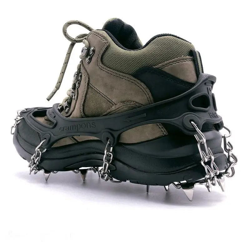 Outdoor Ice Snow Ice Claw 201 Stainless Steel Welded Anti-skid Chain Nineteen Teeth Ice Grip Outdoor Crampons Spike Shoes himalipasal