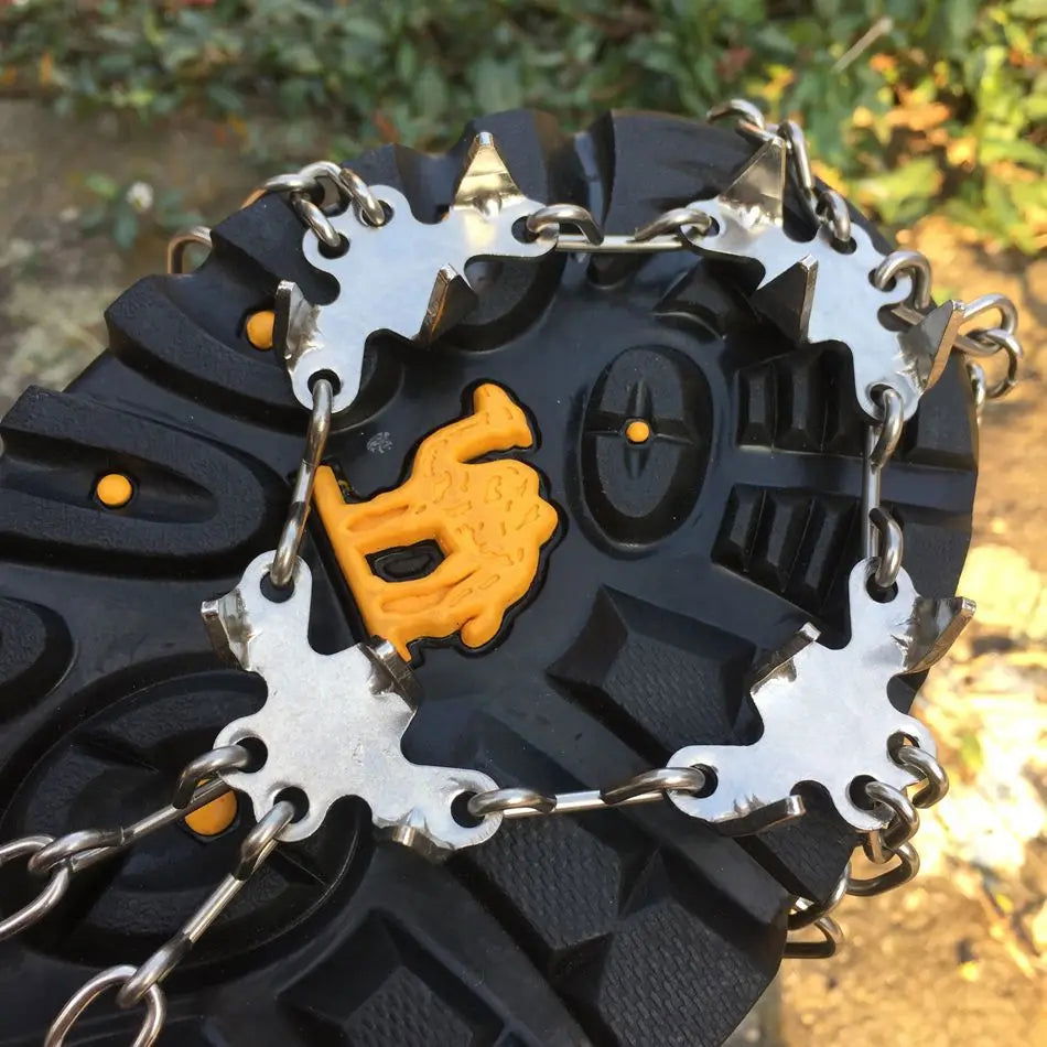 Outdoor Ice Snow Ice Claw 201 Stainless Steel Welded Anti-skid Chain Nineteen Teeth Ice Grip Outdoor Crampons Spike Shoes himalipasal