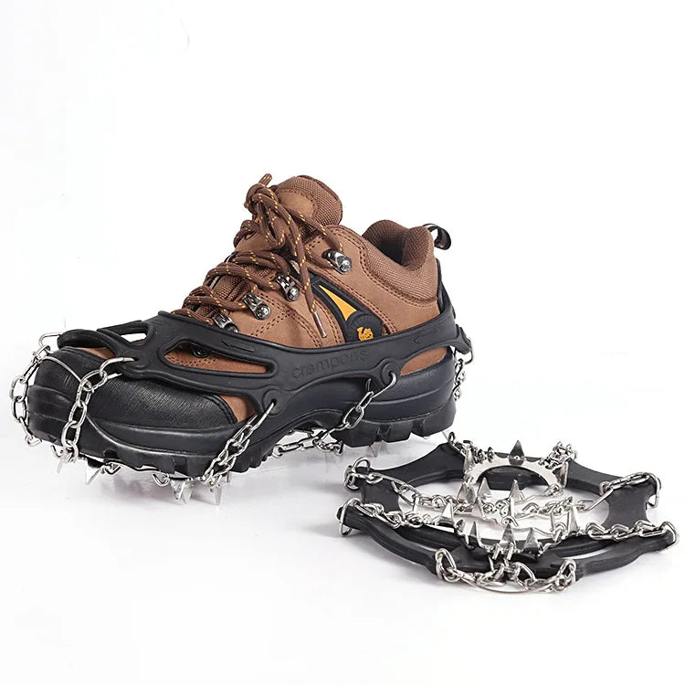 Outdoor Ice Snow Ice Claw 201 Stainless Steel Welded Anti-skid Chain Nineteen Teeth Ice Grip Outdoor Crampons Spike Shoes himalipasal