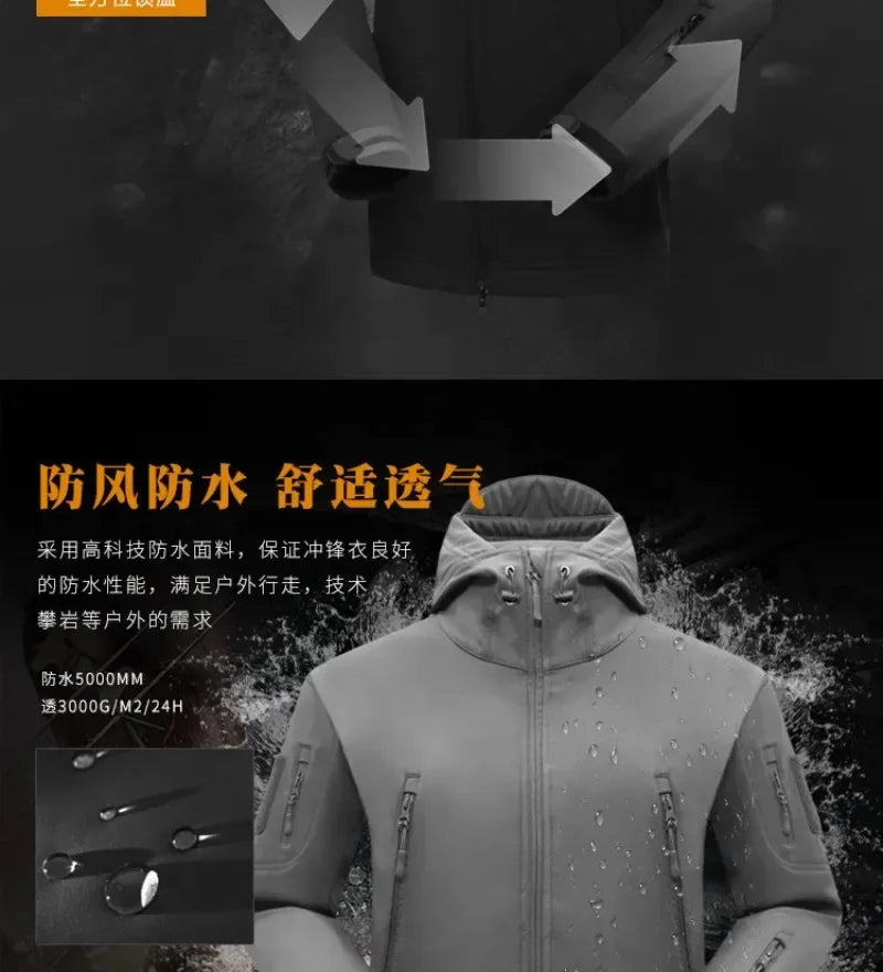 Outdoor Men's Thick Softshell Winter Sharkskin Storm Jacket Velvet Mountaineering Suit Fishing Windproof Duo Set himalipasal