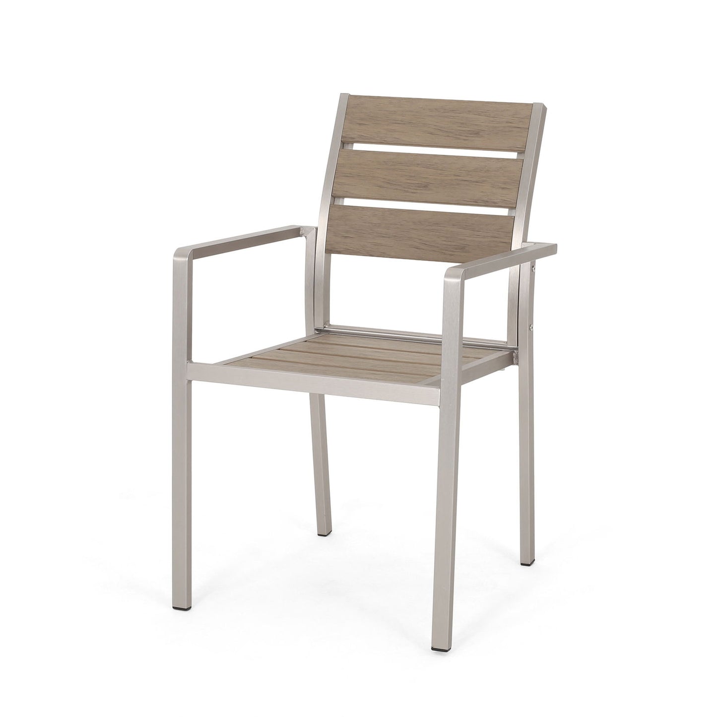 Outdoor Modern Aluminum Dining Chair with Faux Wood Seat (Set of 2), Natural and Silver himalipasal