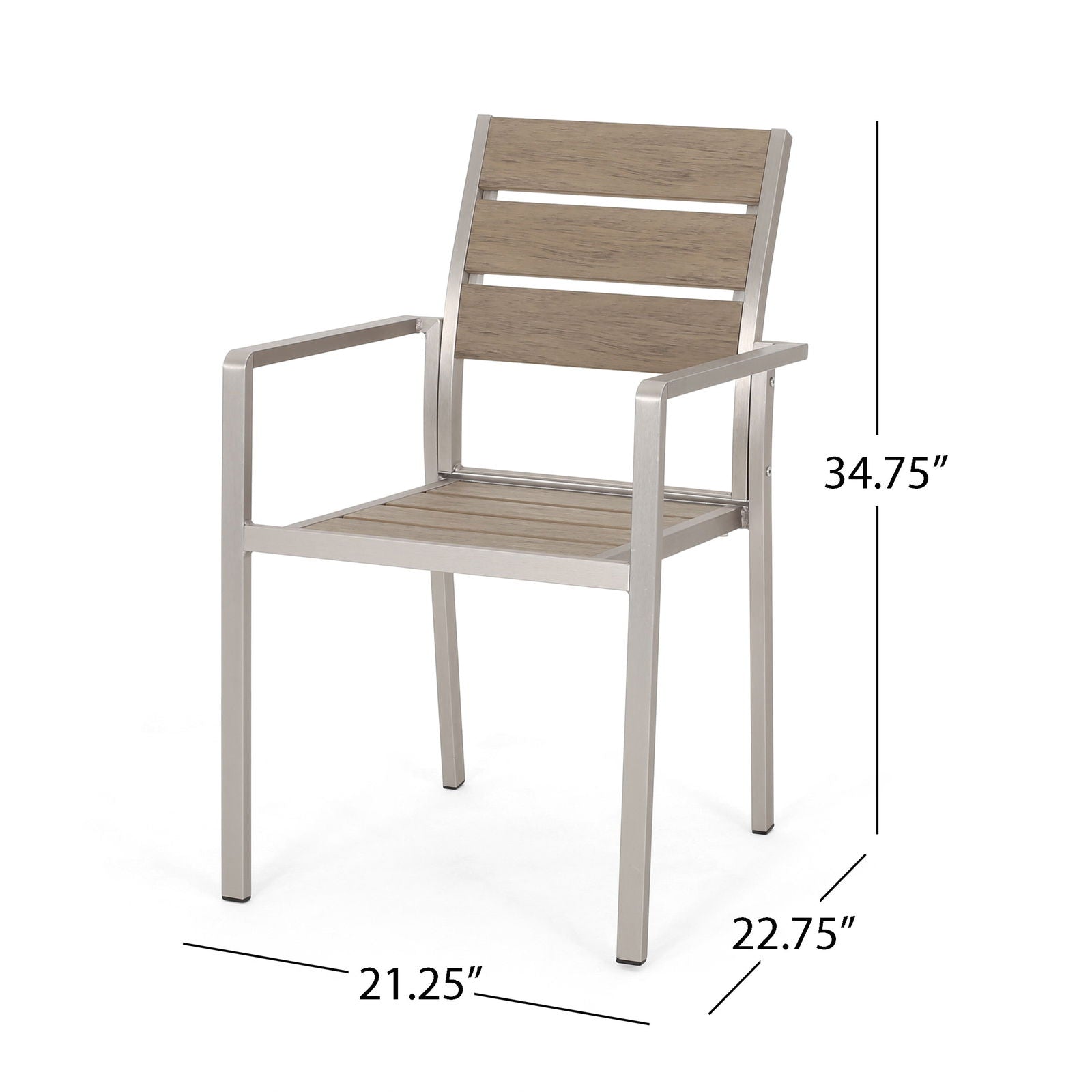 Outdoor Modern Aluminum Dining Chair with Faux Wood Seat (Set of 2), Natural and Silver himalipasal