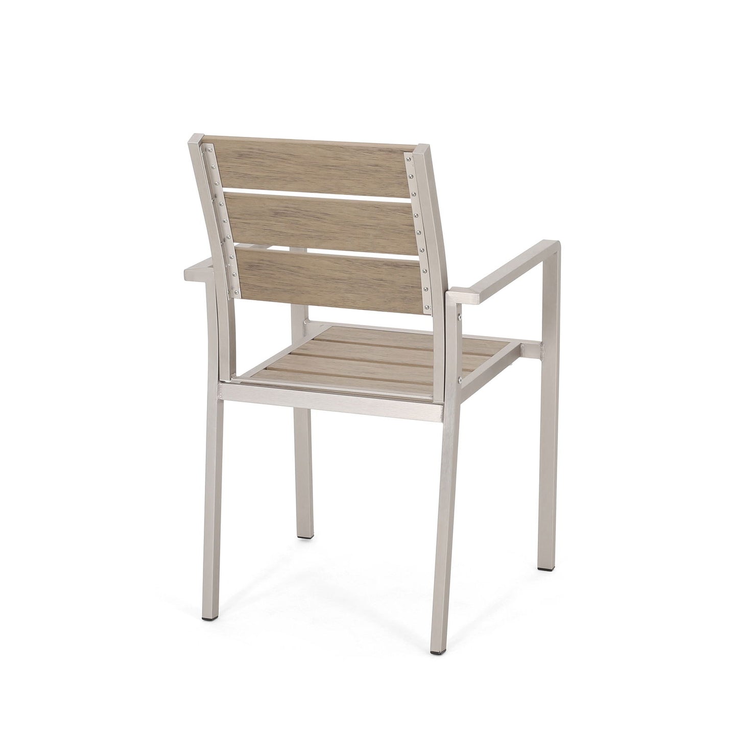 Outdoor Modern Aluminum Dining Chair with Faux Wood Seat (Set of 2), Natural and Silver himalipasal