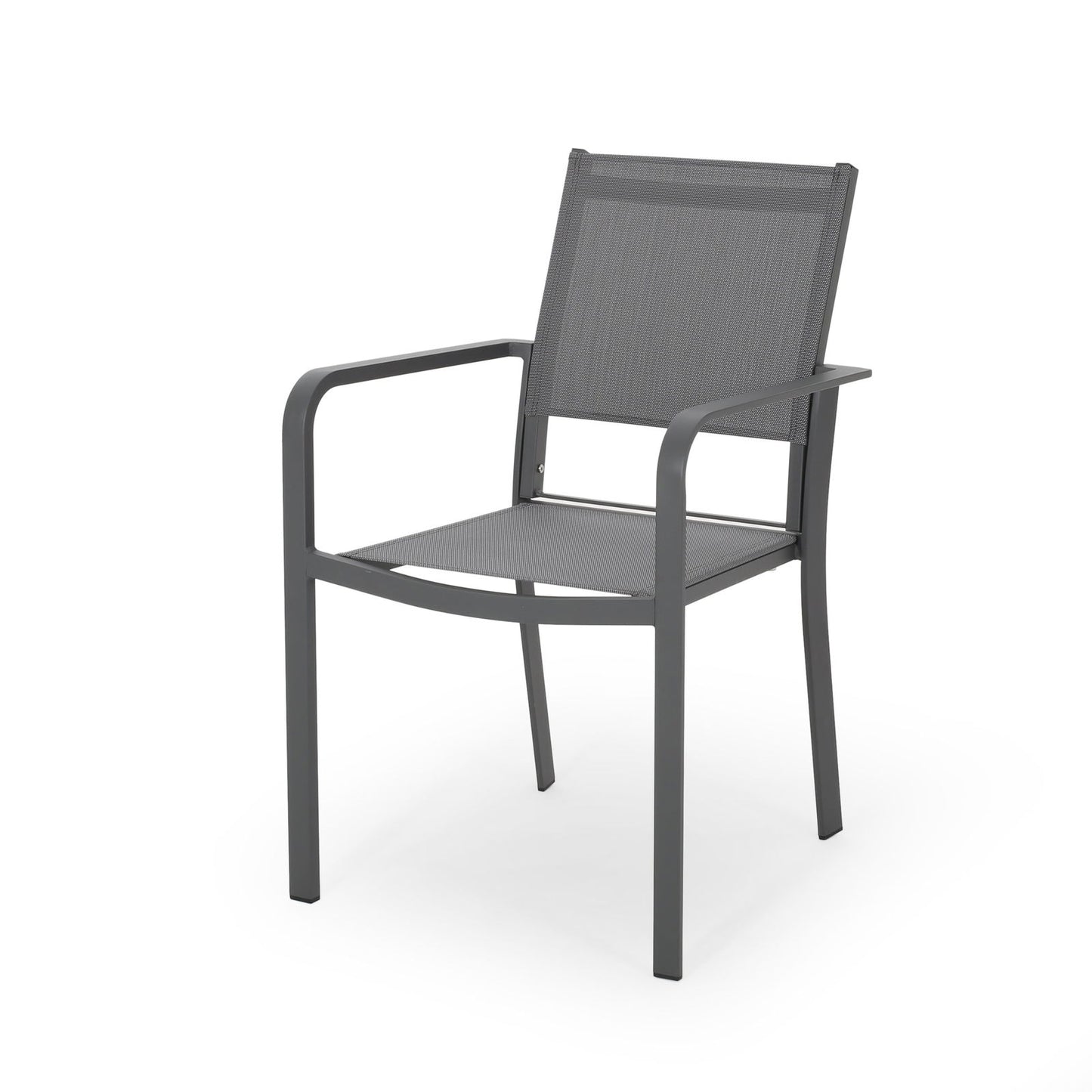 Outdoor Modern Aluminum Dining Chair with Mesh Seat (Set of 2), Gun Metal Gray and Dark Gray himalipasal