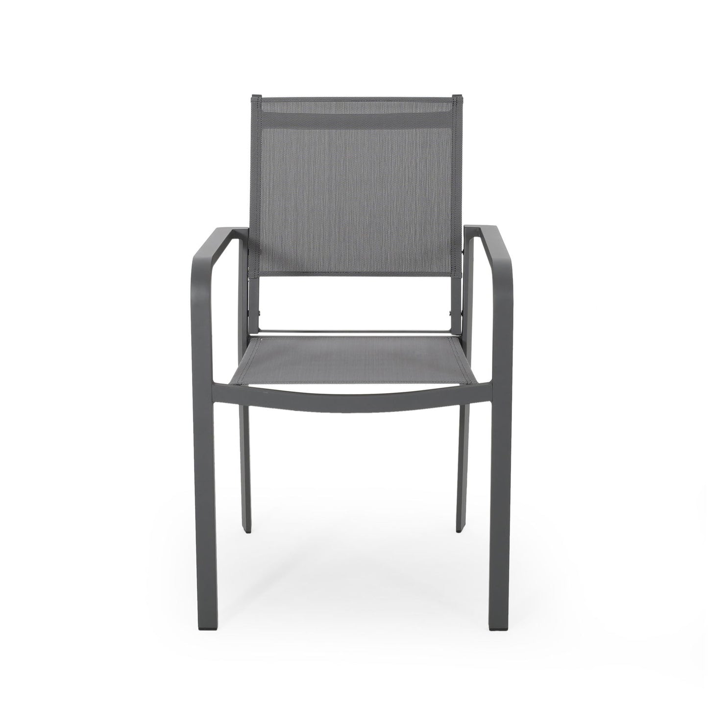 Outdoor Modern Aluminum Dining Chair with Mesh Seat (Set of 2), Gun Metal Gray and Dark Gray himalipasal