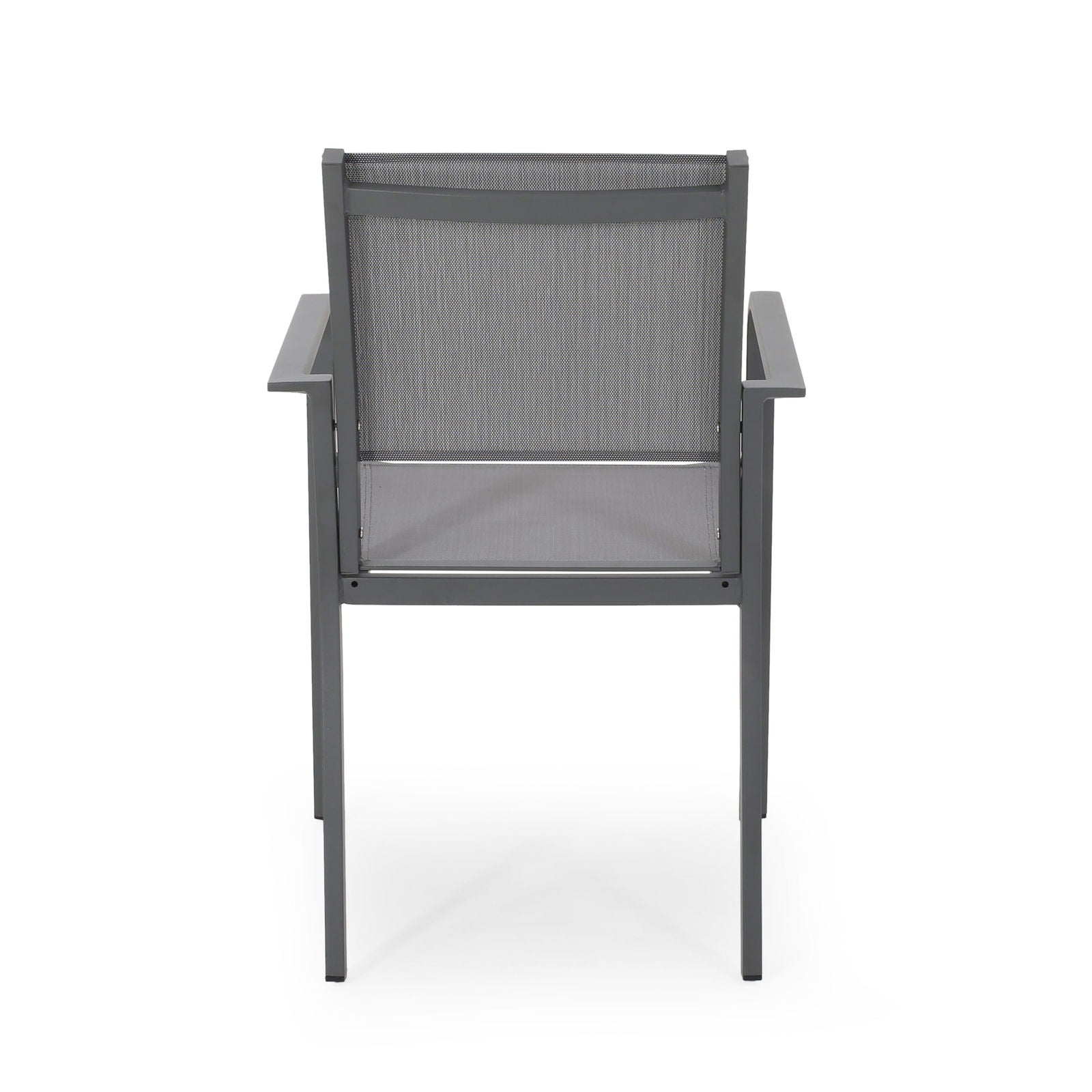 Outdoor Modern Aluminum Dining Chair with Mesh Seat (Set of 2), Gun Metal Gray and Dark Gray himalipasal