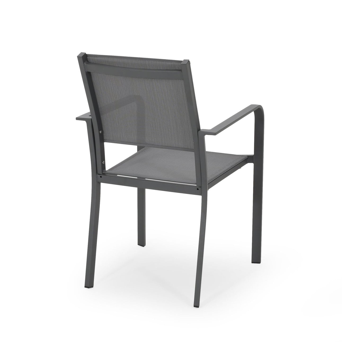 Outdoor Modern Aluminum Dining Chair with Mesh Seat (Set of 2), Gun Metal Gray and Dark Gray himalipasal