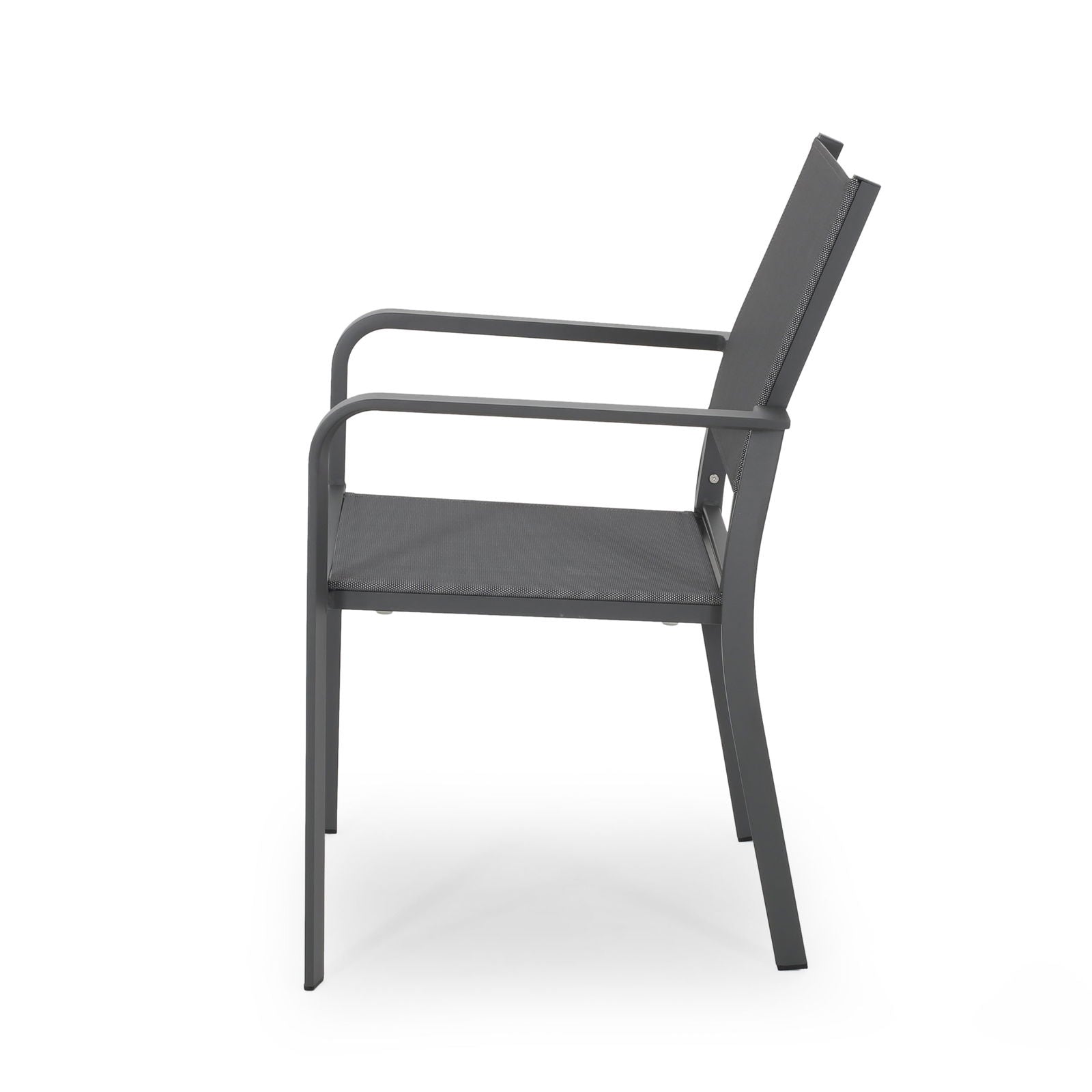 Outdoor Modern Aluminum Dining Chair with Mesh Seat (Set of 2), Gun Metal Gray and Dark Gray himalipasal