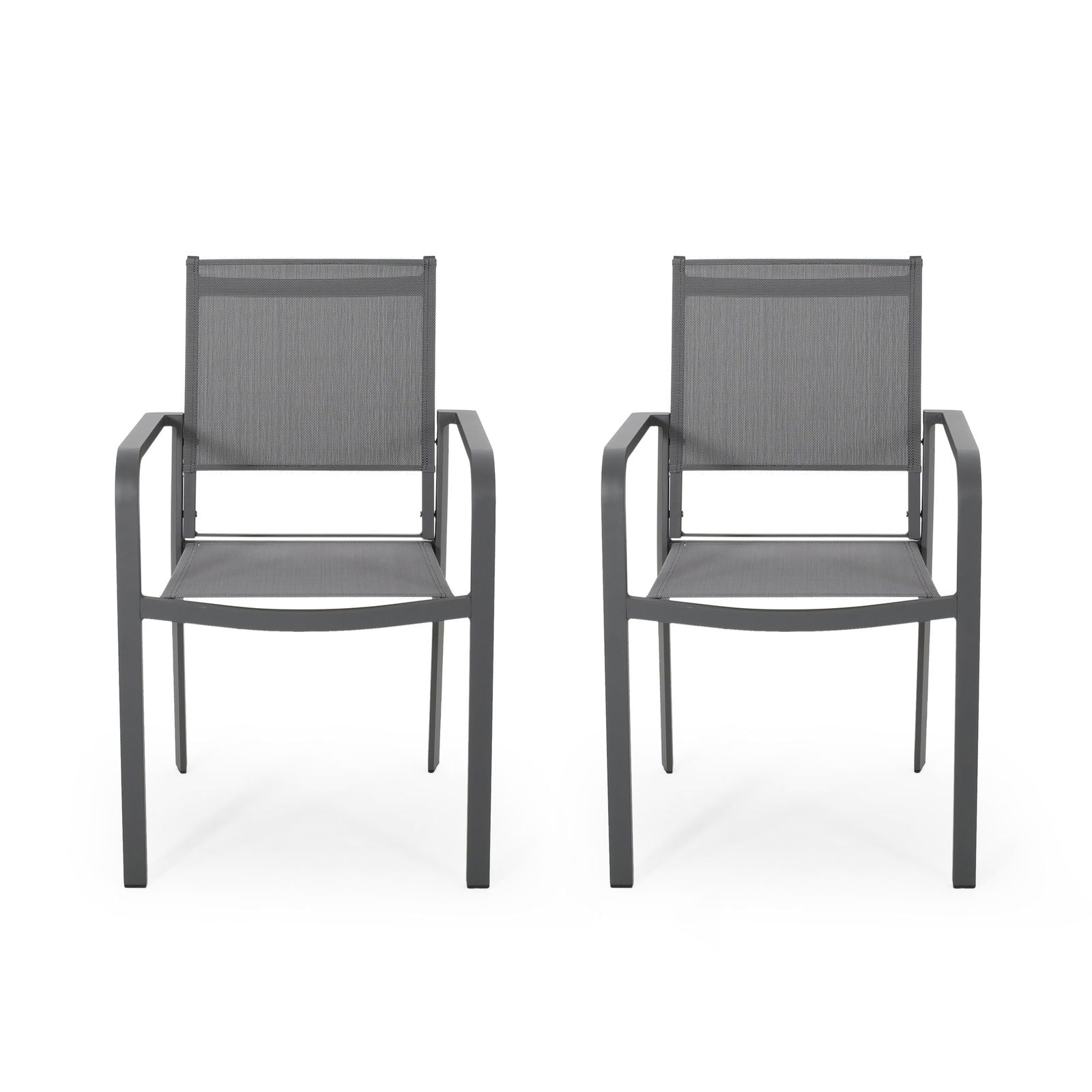 Outdoor Modern Aluminum Dining Chair with Mesh Seat (Set of 2), Gun Metal Gray and Dark Gray himalipasal