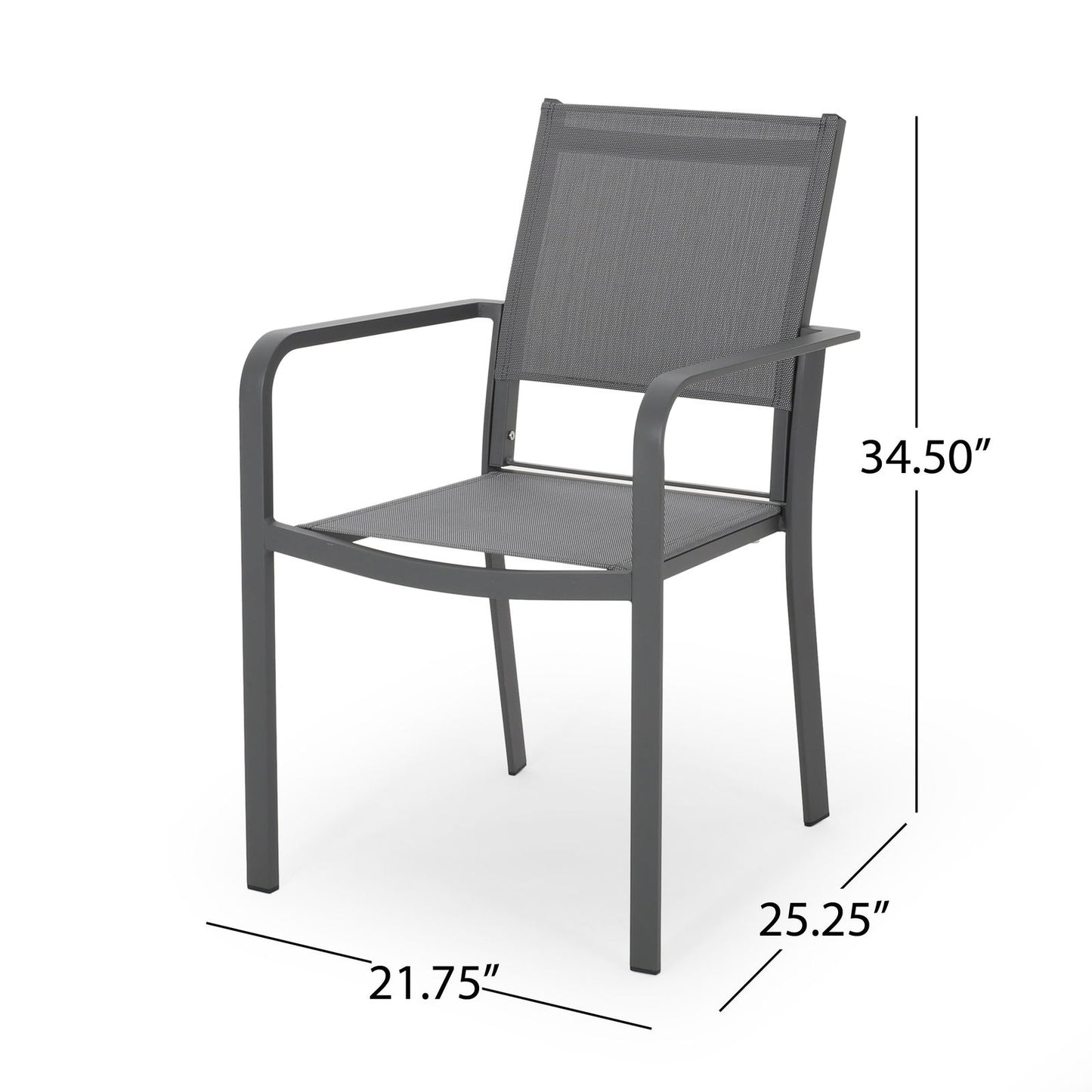 Outdoor Modern Aluminum Dining Chair with Mesh Seat (Set of 2), Gun Metal Gray and Dark Gray himalipasal