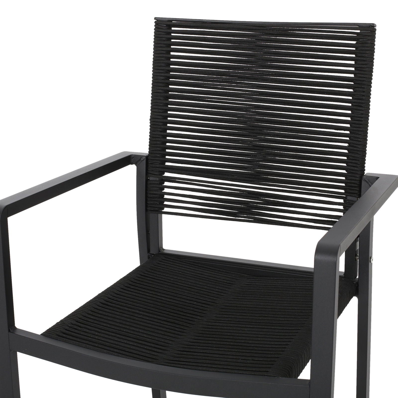 Outdoor Modern Aluminum Dining Chair with Rope Seat (Set of 2), Dark Gray and Black himalipasal