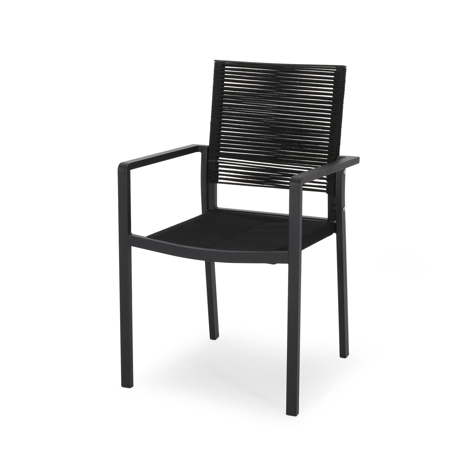 Outdoor Modern Aluminum Dining Chair with Rope Seat (Set of 2), Dark Gray and Black himalipasal