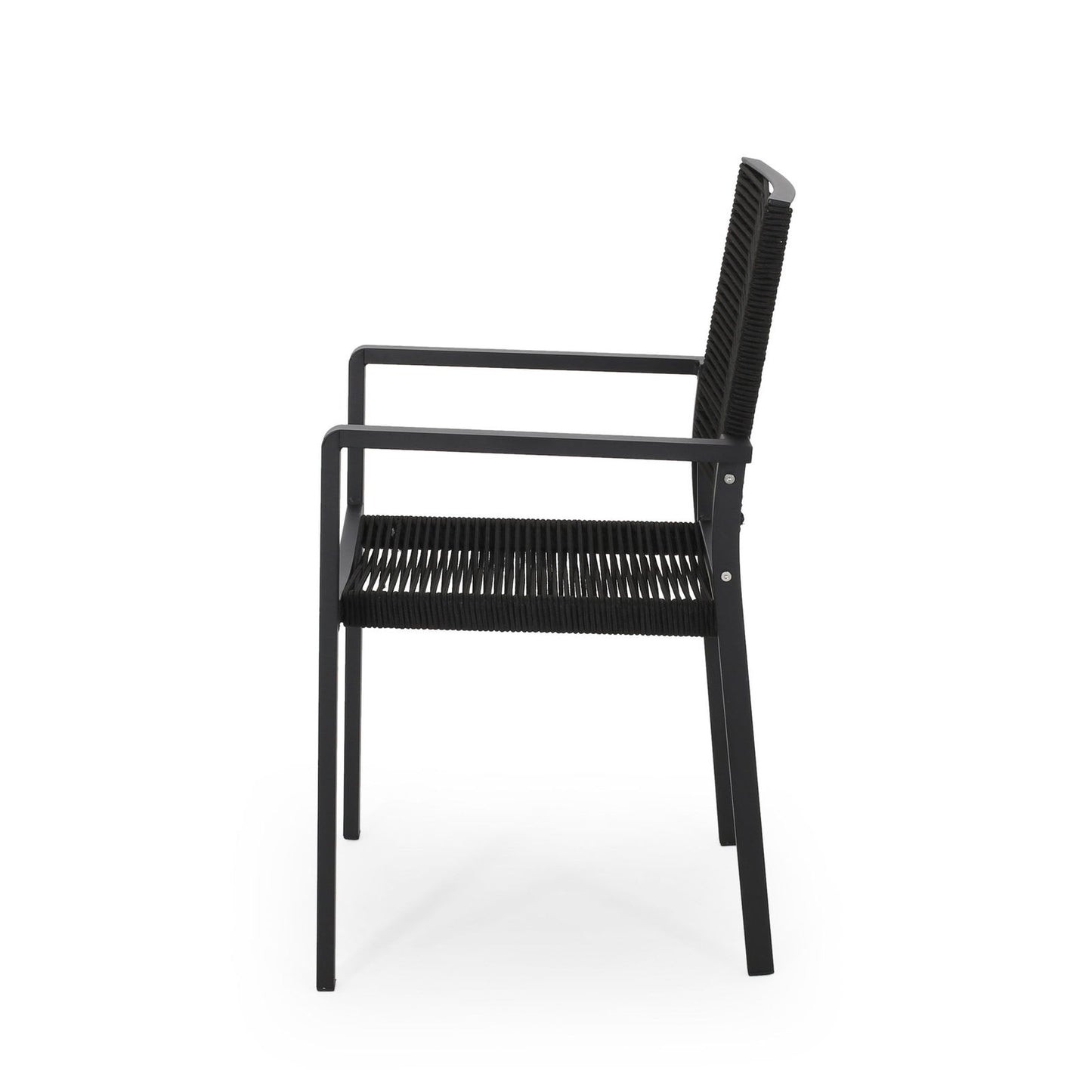 Outdoor Modern Aluminum Dining Chair with Rope Seat (Set of 2), Dark Gray and Black himalipasal