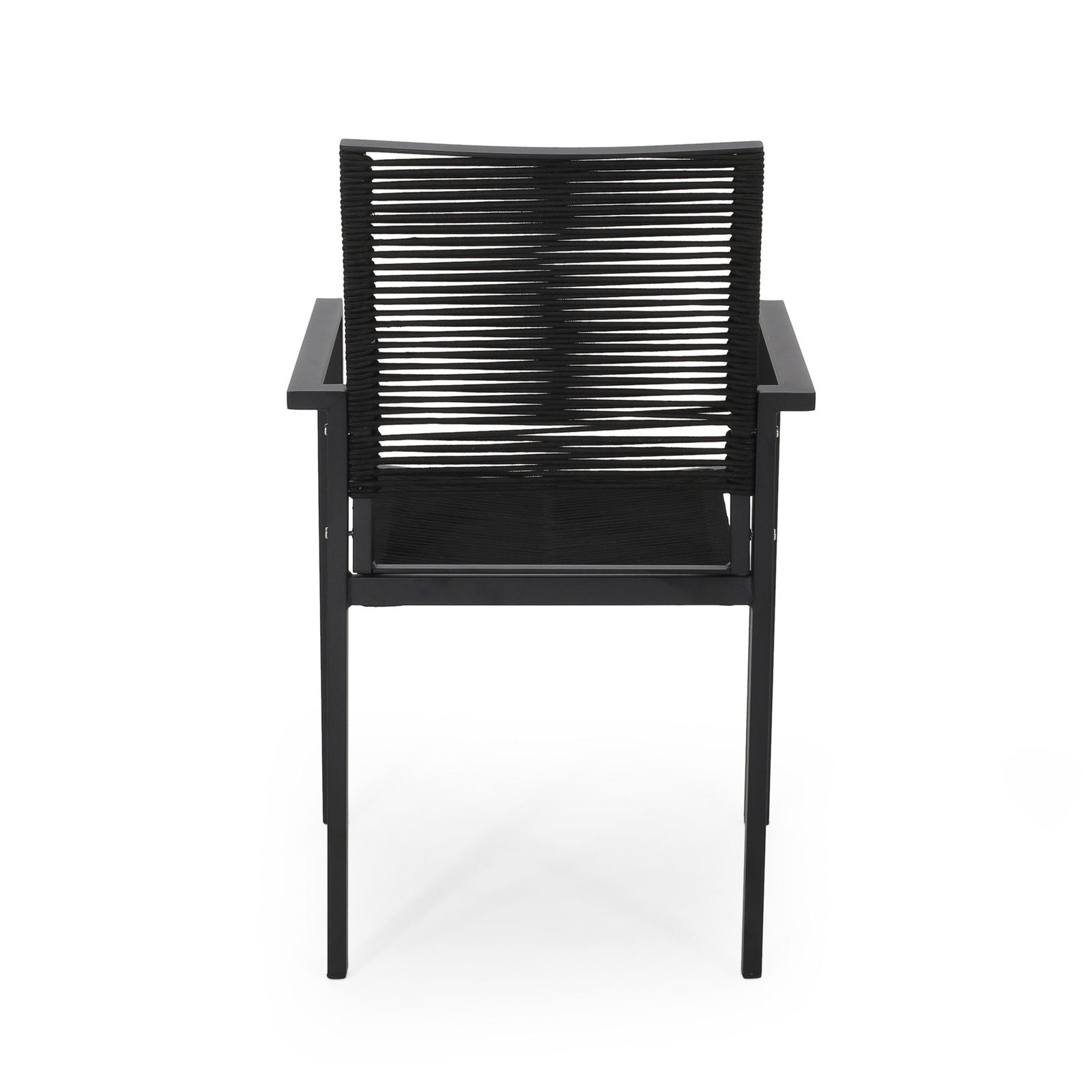 Outdoor Modern Aluminum Dining Chair with Rope Seat (Set of 2), Dark Gray and Black himalipasal