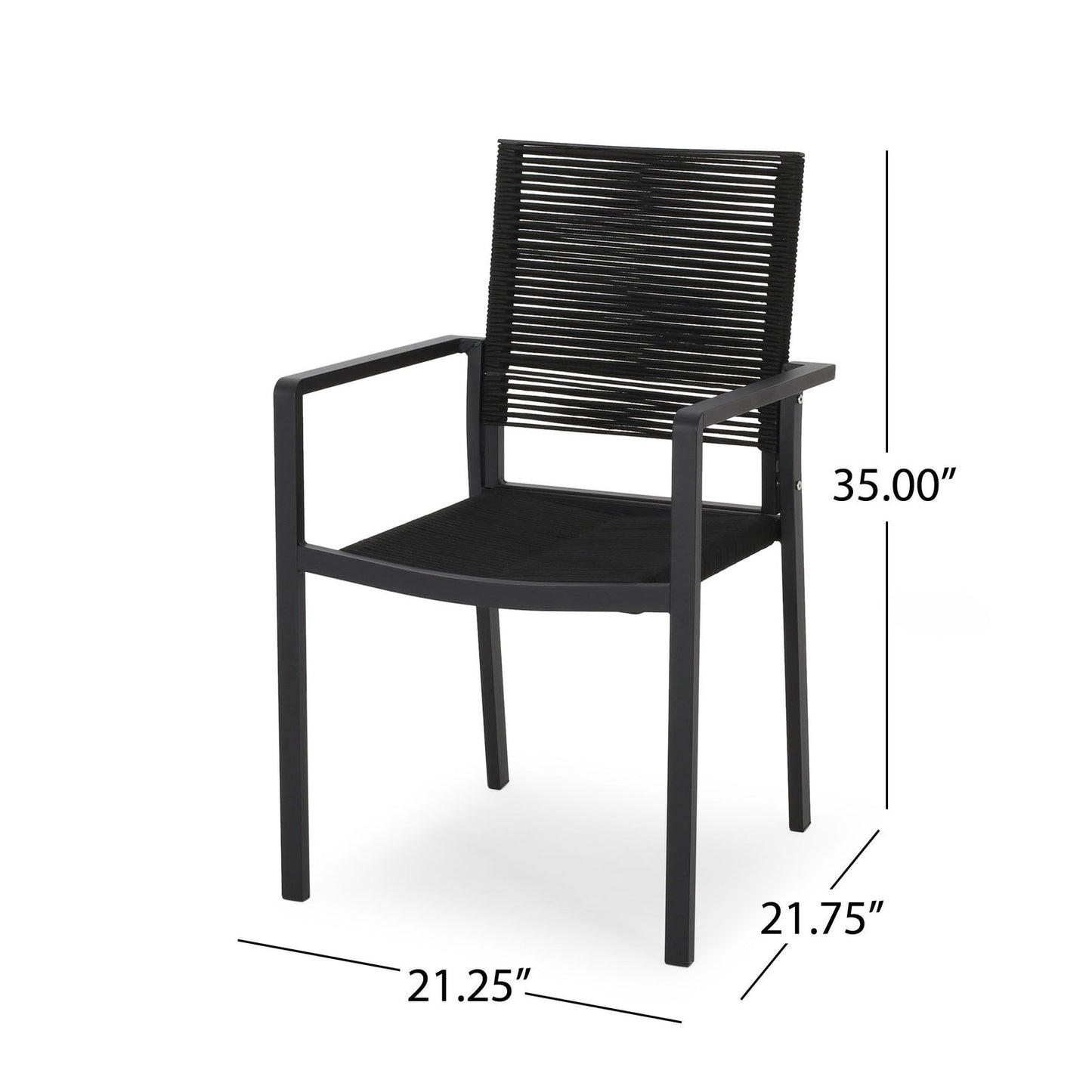 Outdoor Modern Aluminum Dining Chair with Rope Seat (Set of 2), Dark Gray and Black himalipasal