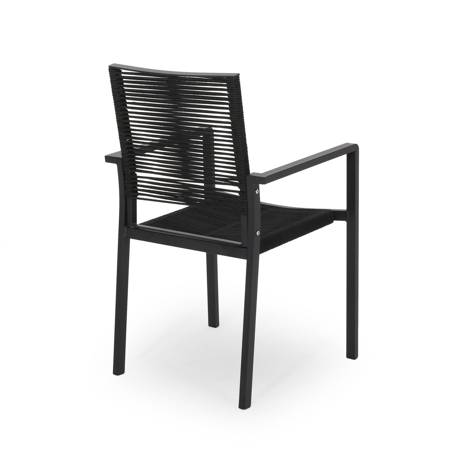 Outdoor Modern Aluminum Dining Chair with Rope Seat (Set of 2), Dark Gray and Black himalipasal