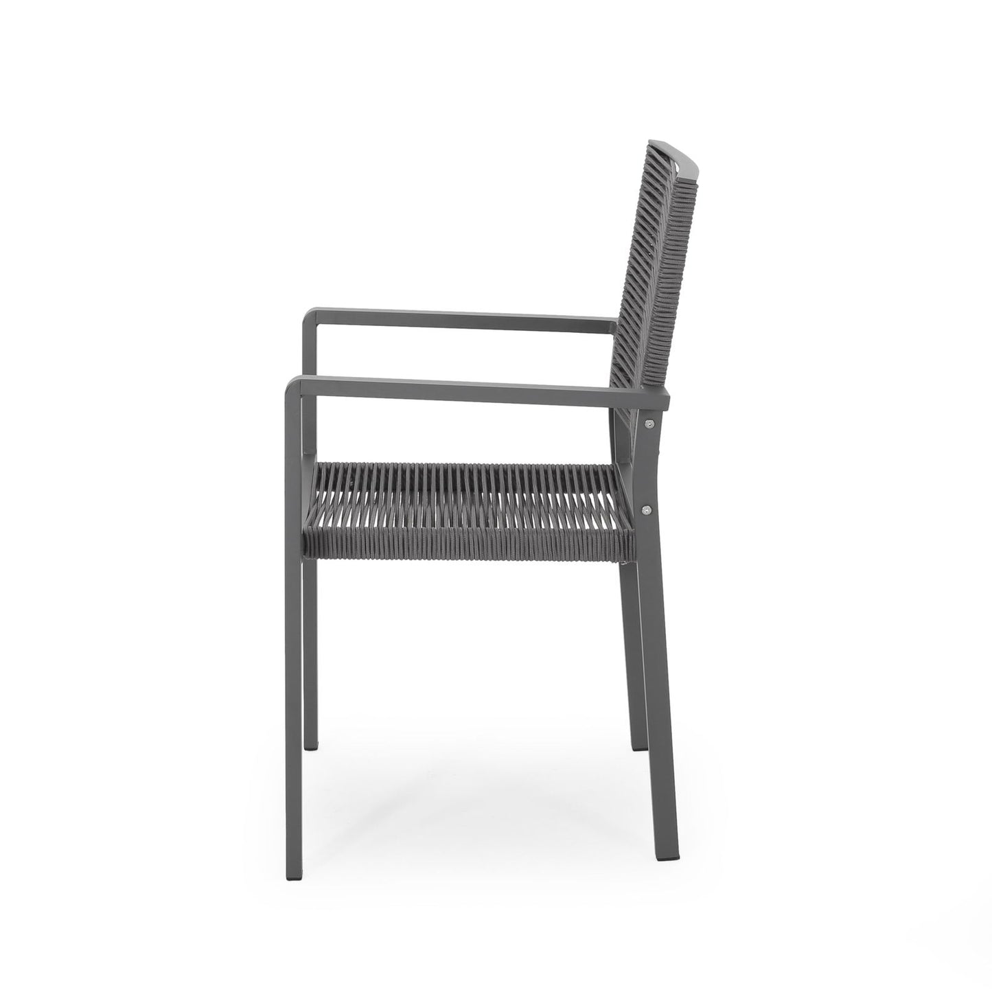 Outdoor Modern Aluminum Dining Chair with Rope Seat (Set of 2), Gray and Dark Gray himalipasal