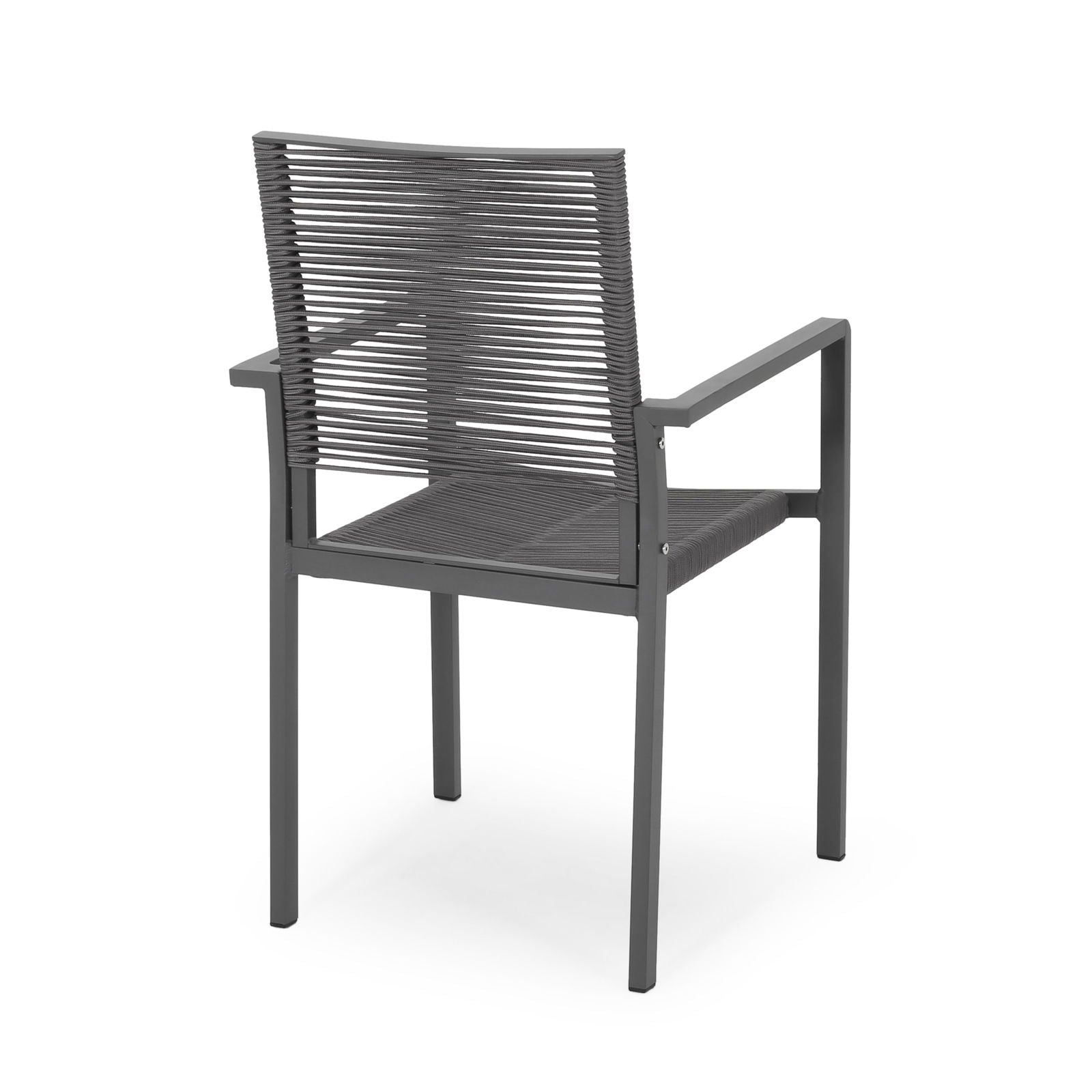 Outdoor Modern Aluminum Dining Chair with Rope Seat (Set of 2), Gray and Dark Gray himalipasal