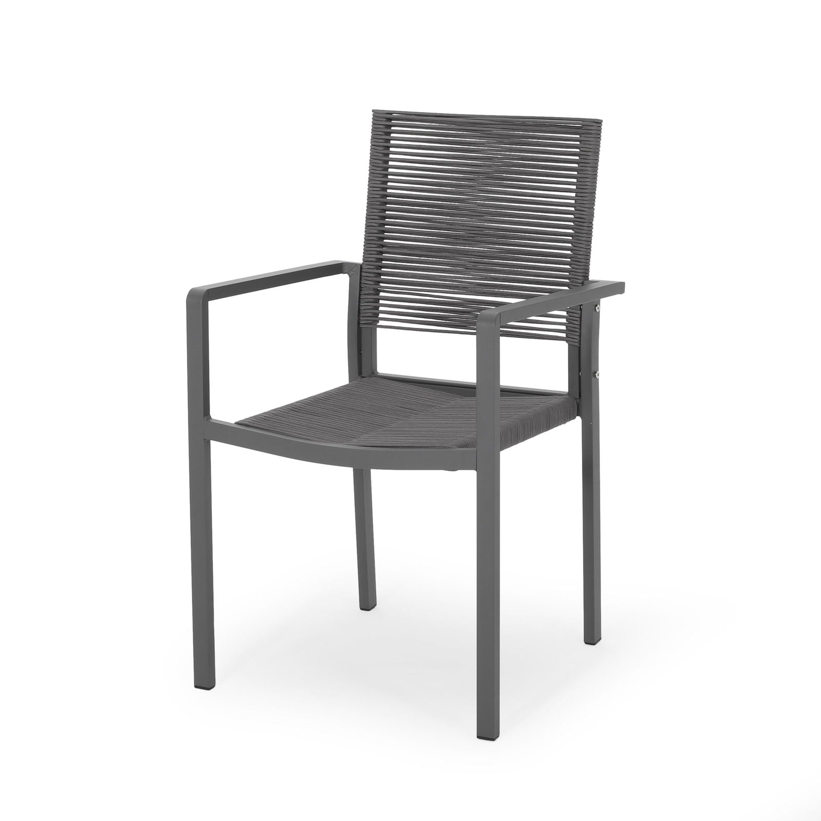 Outdoor Modern Aluminum Dining Chair with Rope Seat (Set of 2), Gray and Dark Gray himalipasal