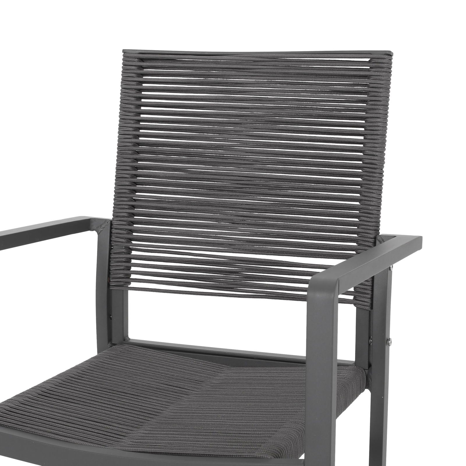 Outdoor Modern Aluminum Dining Chair with Rope Seat (Set of 2), Gray and Dark Gray himalipasal