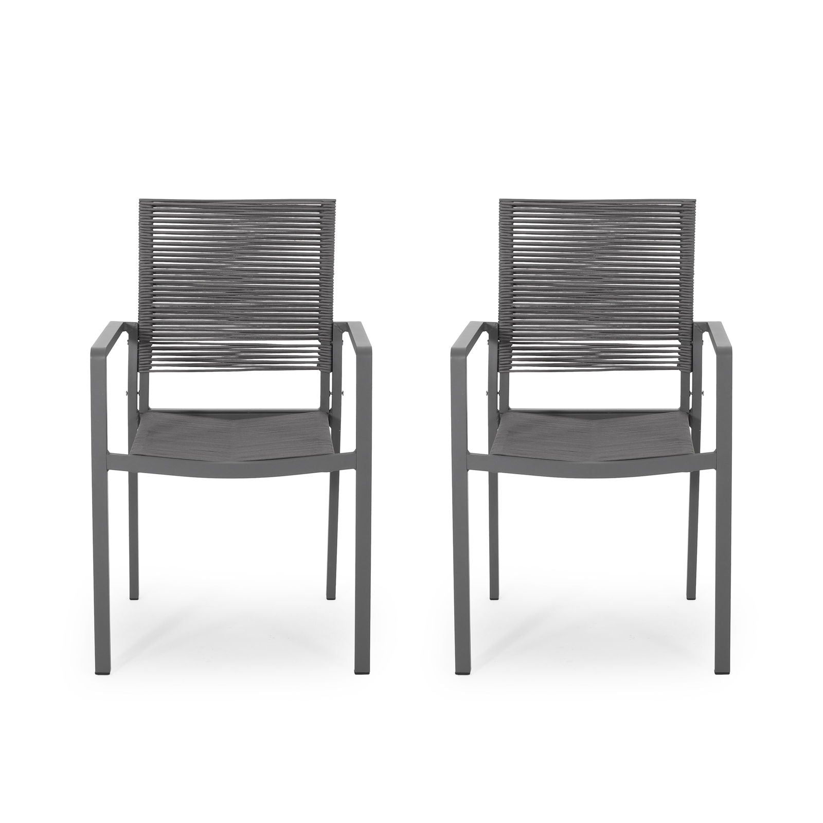 Outdoor Modern Aluminum Dining Chair with Rope Seat (Set of 2), Gray and Dark Gray himalipasal