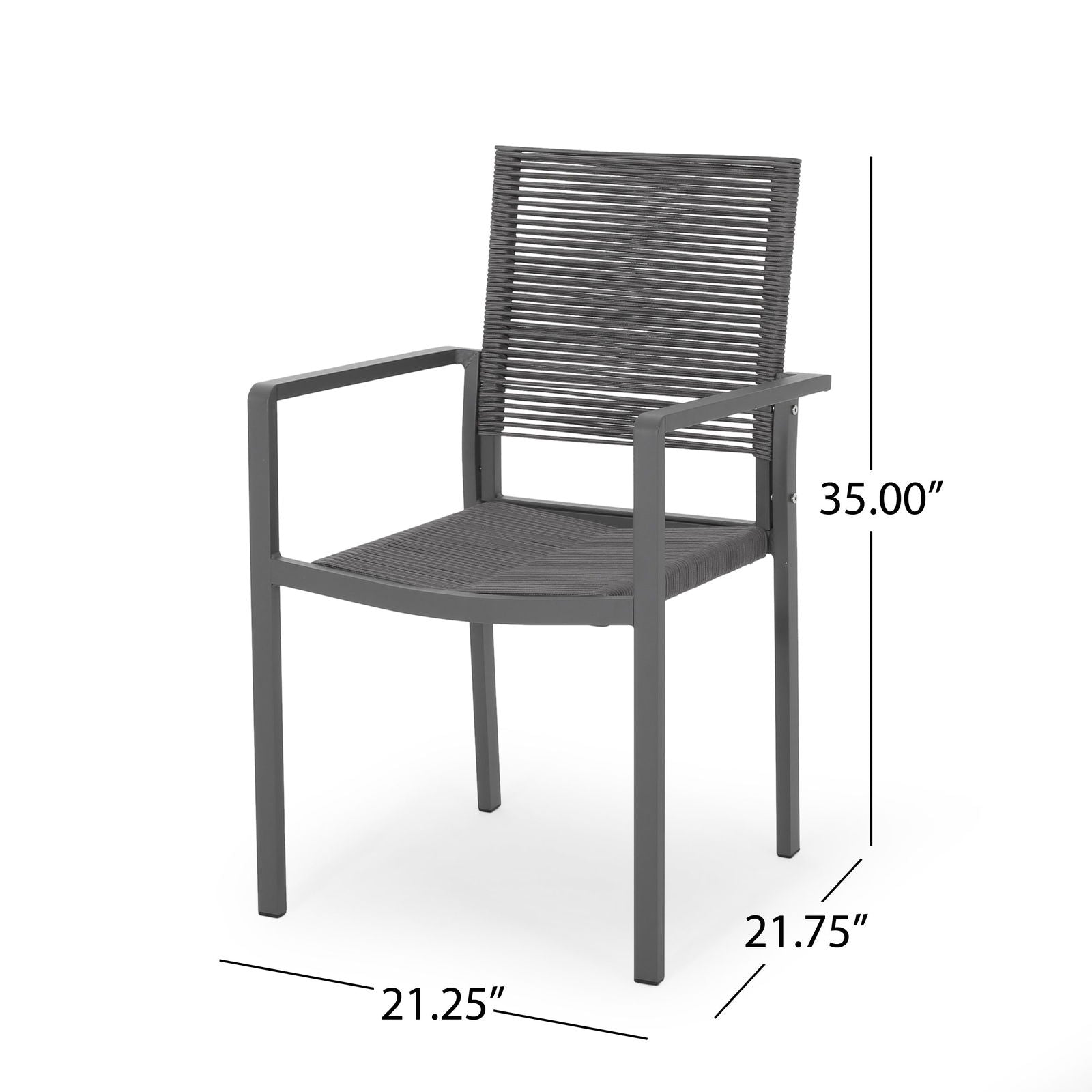 Outdoor Modern Aluminum Dining Chair with Rope Seat (Set of 2), Gray and Dark Gray himalipasal