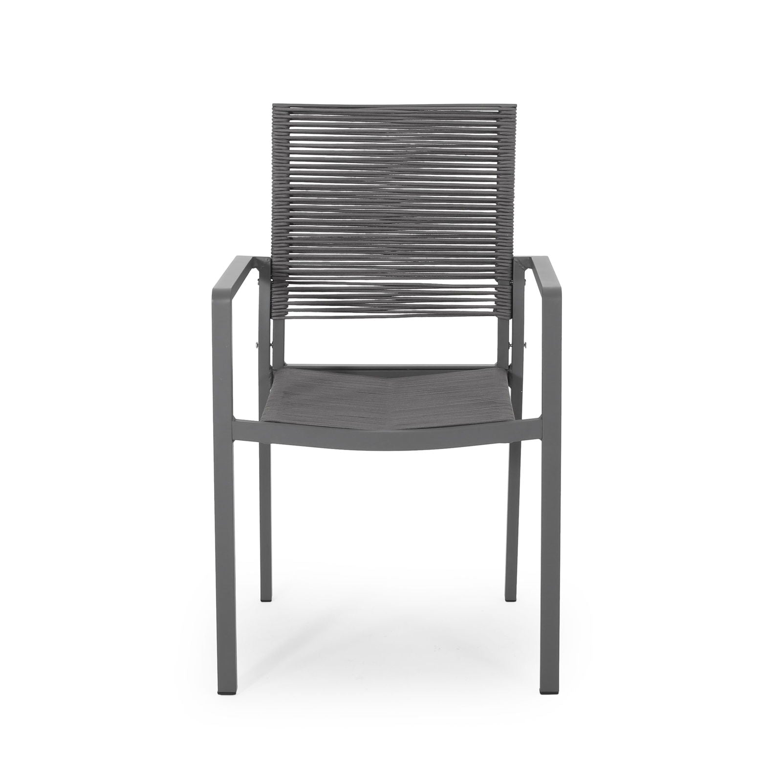 Outdoor Modern Aluminum Dining Chair with Rope Seat (Set of 2), Gray and Dark Gray himalipasal