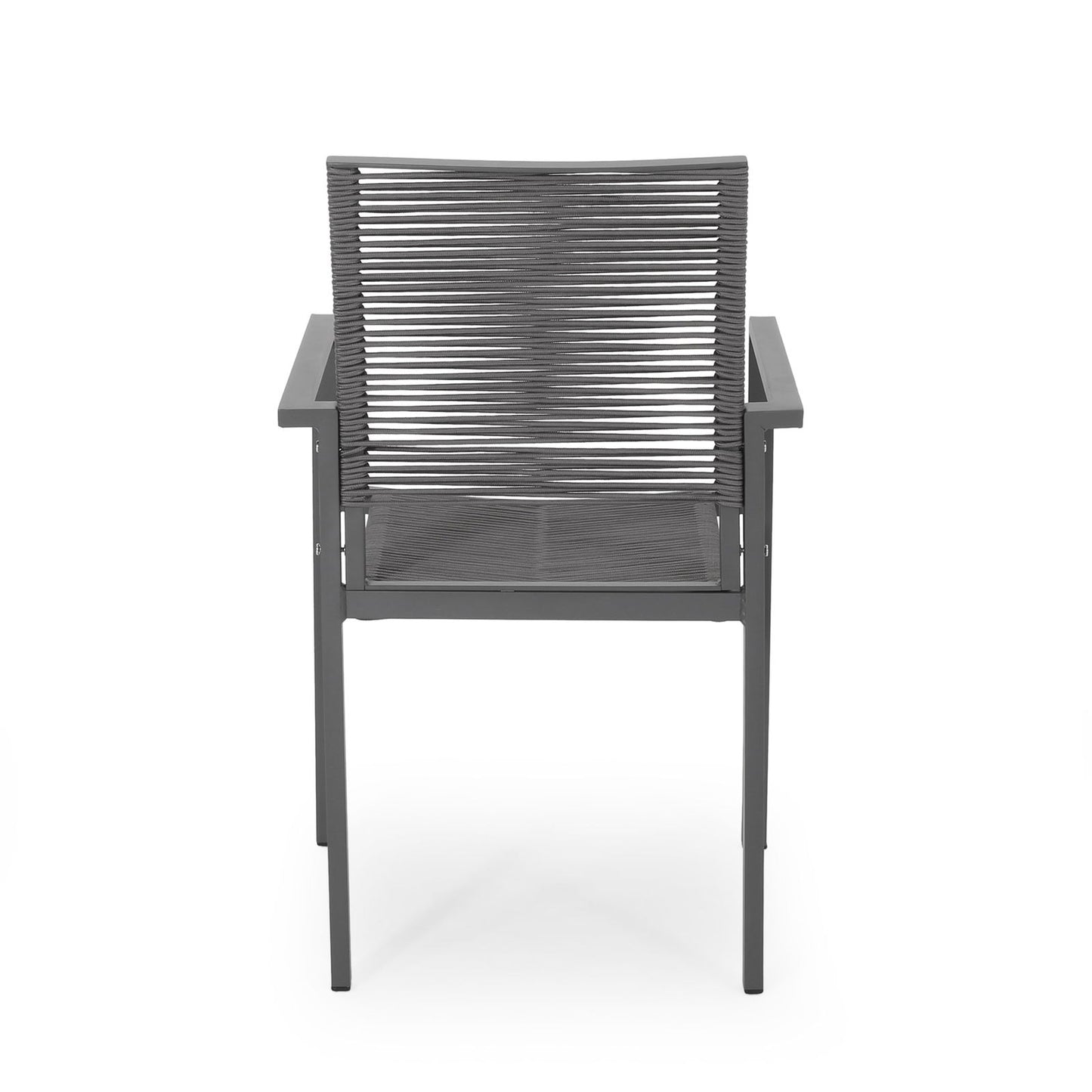 Outdoor Modern Aluminum Dining Chair with Rope Seat (Set of 2), Gray and Dark Gray himalipasal