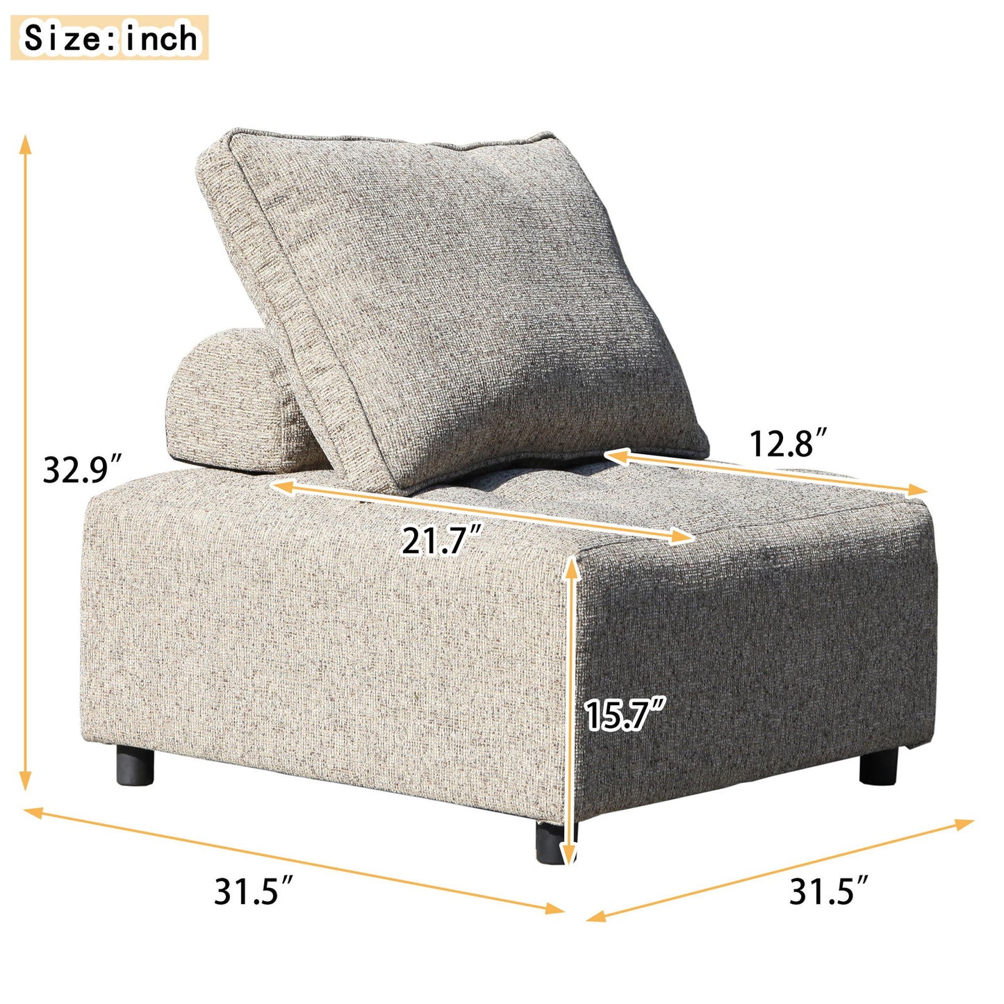 Outdoor Modular Sofa, with Aluminum Structure, Support Cushion and Back Cushion Cover-Removable, Fade-resistant, Waterproof Sofa Cover Included,Light Brown(The rate : Based on a single piece ) himalipasal