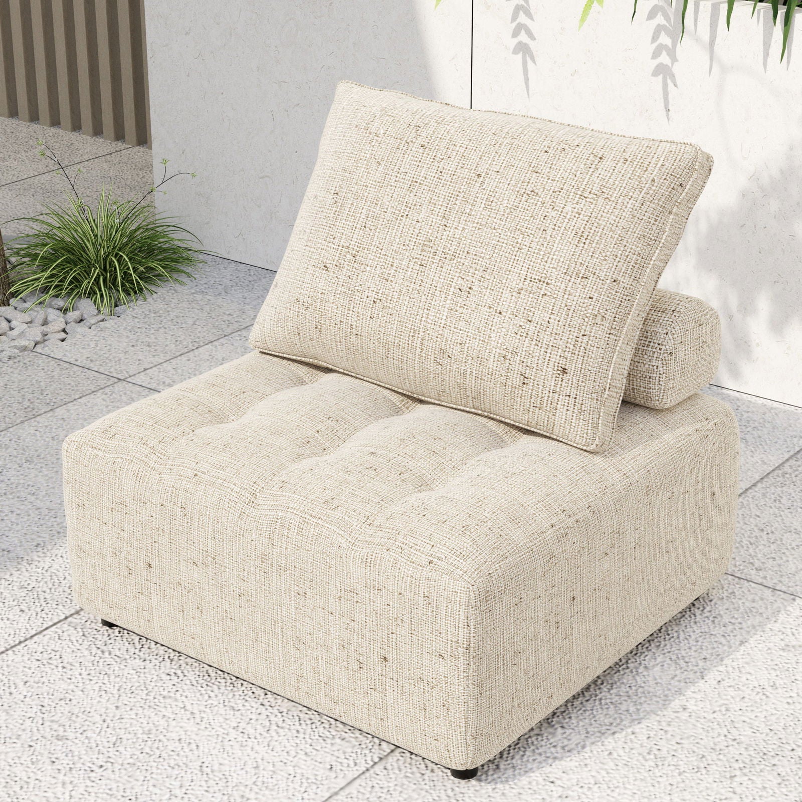 Outdoor Modular Sofa, with Aluminum Structure, Support Cushion and Back Cushion Cover-Removable, Fade-resistant, Waterproof Sofa Cover Included,Light Brown(The rate : Based on a single piece ) himalipasal