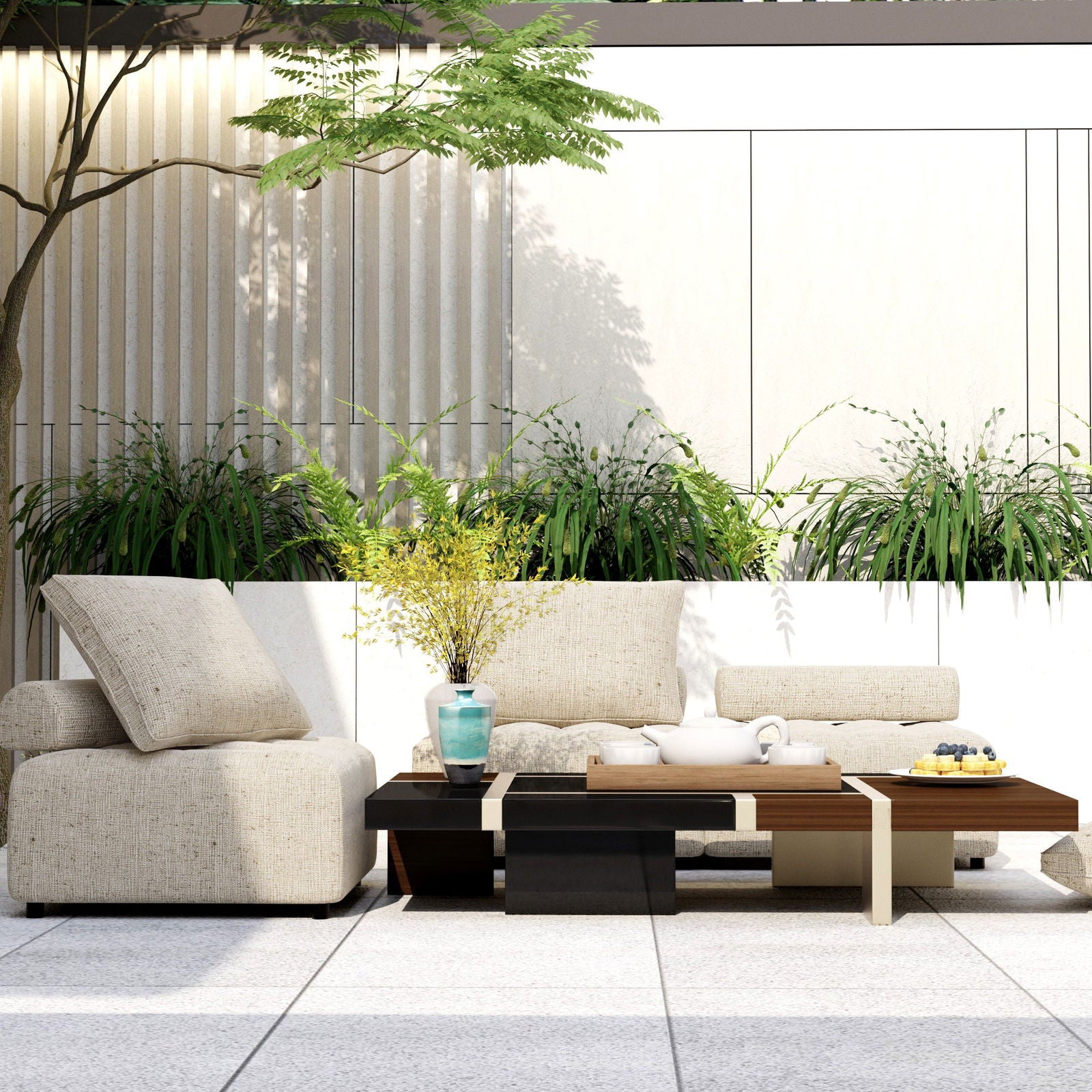 Outdoor Modular Sofa, with Aluminum Structure, Support Cushion and Back Cushion Cover-Removable, Fade-resistant, Waterproof Sofa Cover Included,Light Brown(The rate : Based on a single piece ) himalipasal