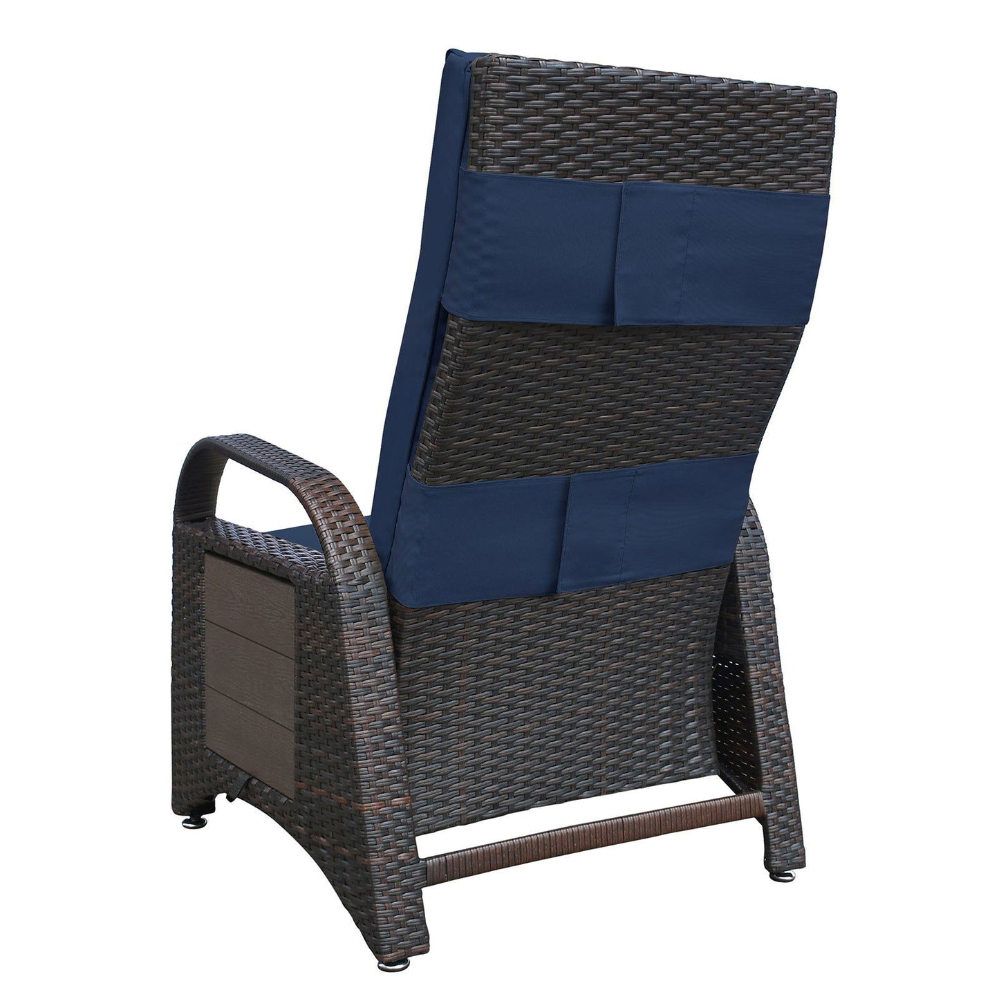 Outdoor Recliner Chair,Separate Adjustment Mechanism PE Wicker Adjustable Reclining Lounge Chair and Removable Soft Cushion,Modern Armchair and Ergonomic for Home, Sunbathing or Relaxation (Navy Blue) himalipasal