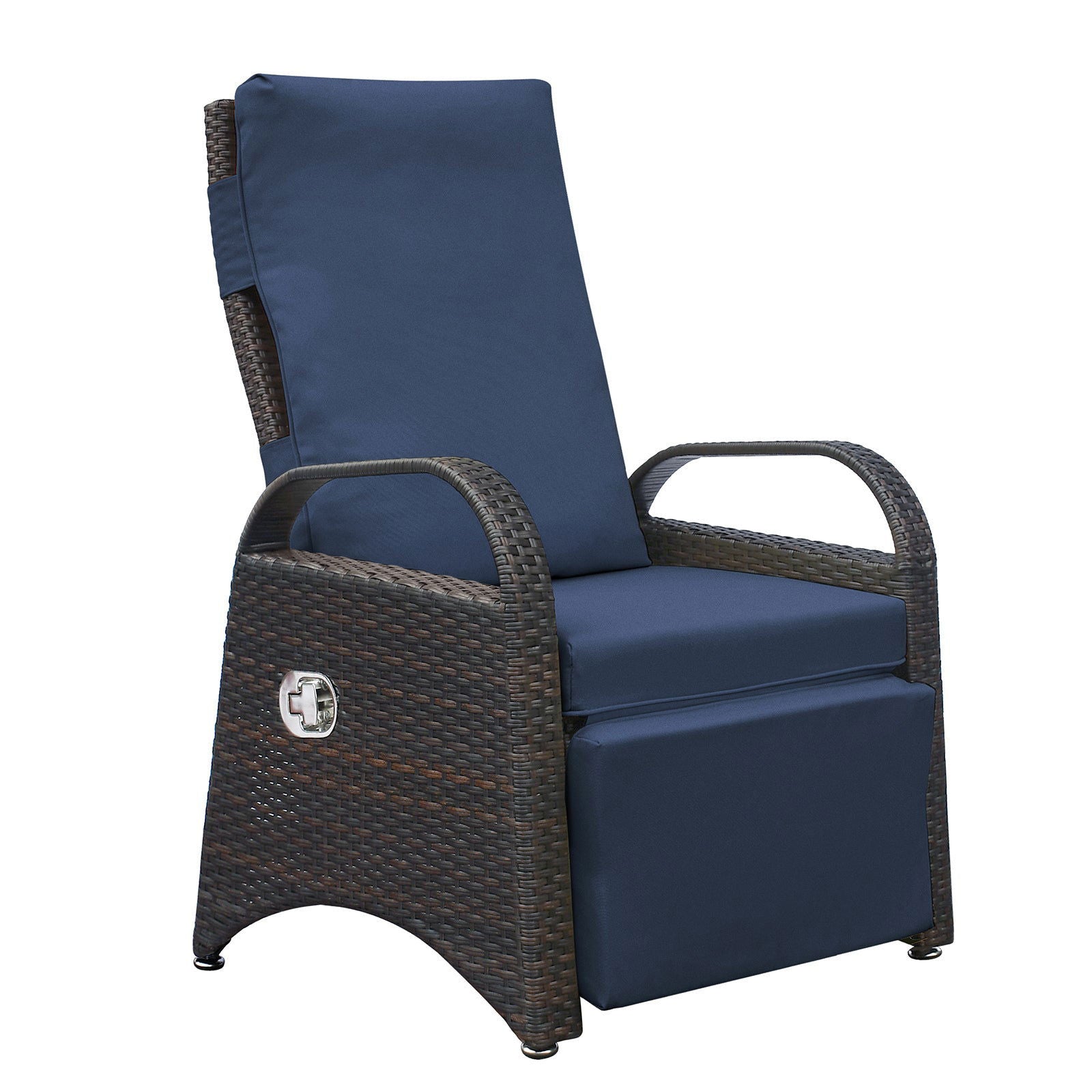 Outdoor Recliner Chair,Separate Adjustment Mechanism PE Wicker Adjustable Reclining Lounge Chair and Removable Soft Cushion,Modern Armchair and Ergonomic for Home, Sunbathing or Relaxation (Navy Blue) himalipasal