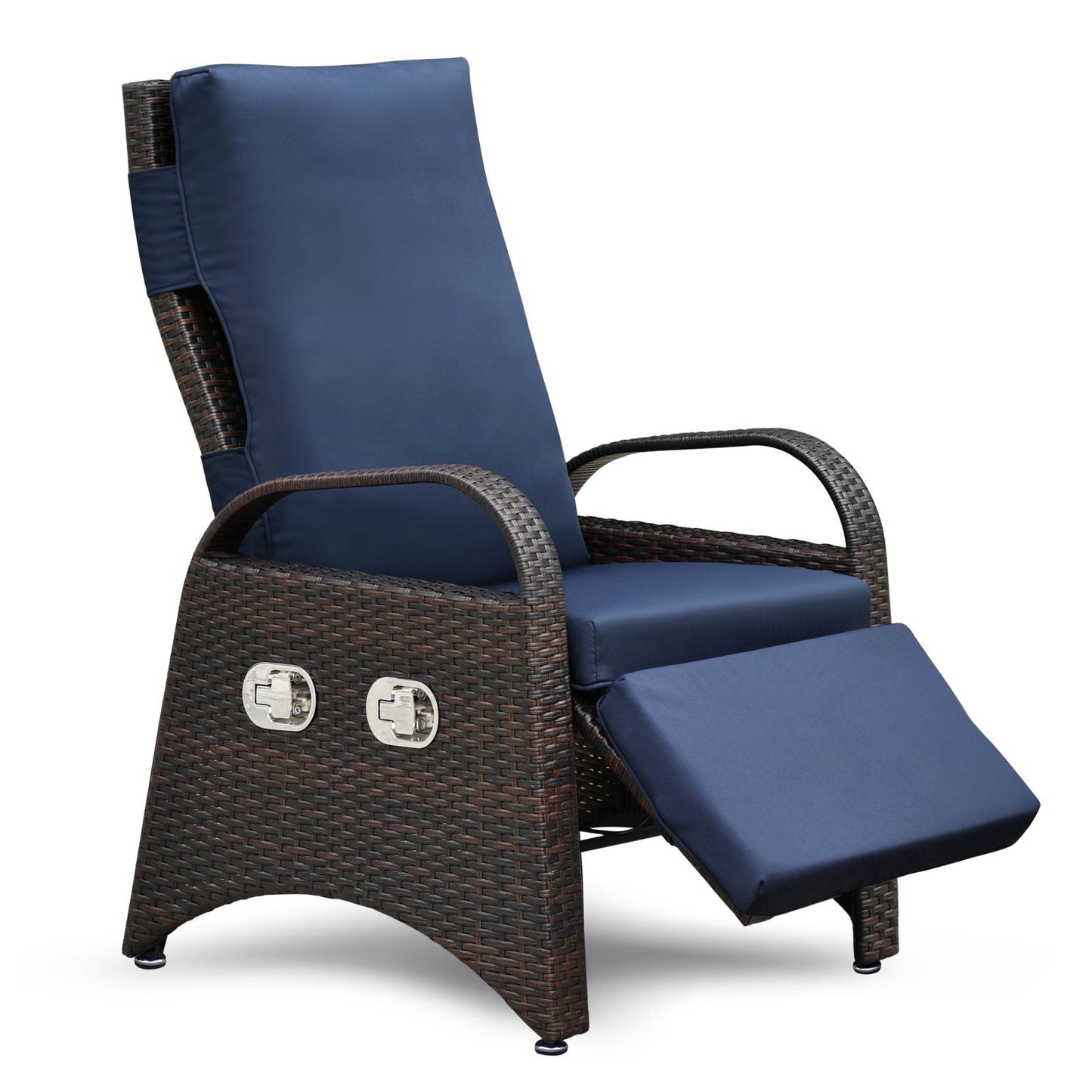 Outdoor Recliner Chair,Separate Adjustment Mechanism PE Wicker Adjustable Reclining Lounge Chair and Removable Soft Cushion,Modern Armchair and Ergonomic for Home, Sunbathing or Relaxation (Navy Blue) himalipasal