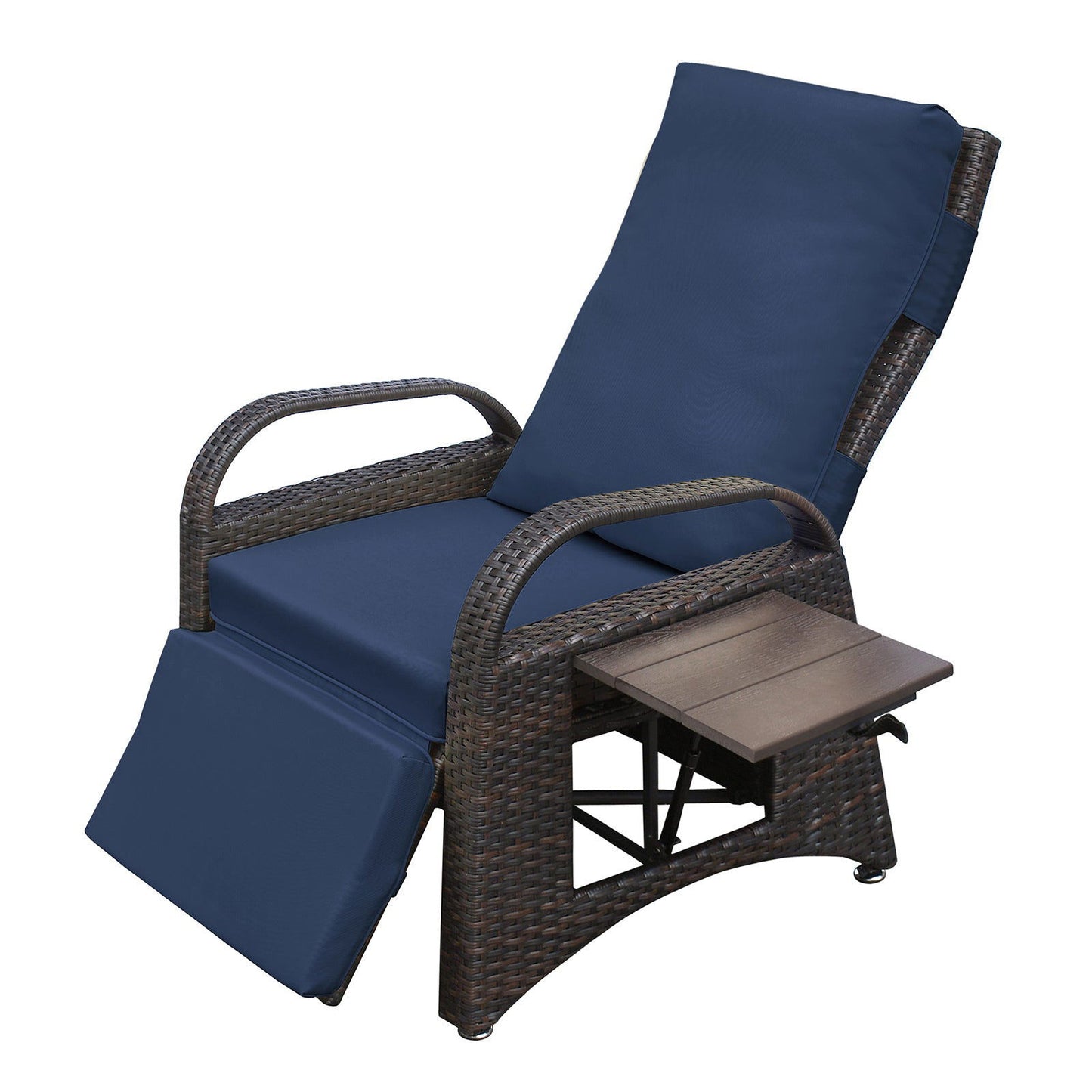 Outdoor Recliner Chair,Separate Adjustment Mechanism PE Wicker Adjustable Reclining Lounge Chair and Removable Soft Cushion,Modern Armchair and Ergonomic for Home, Sunbathing or Relaxation (Navy Blue) himalipasal