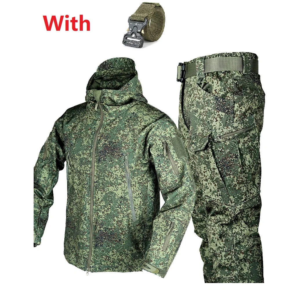 Outdoor Shark Skin Warmth Set Camo Plush Thickened Coat Autumn/Winter Racing Two Piece Set himalipasal