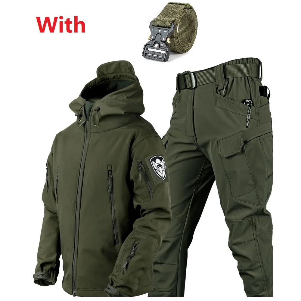 Outdoor Shark Skin Warmth Set Camo Plush Thickened Coat Autumn/Winter Racing Two Piece Set himalipasal