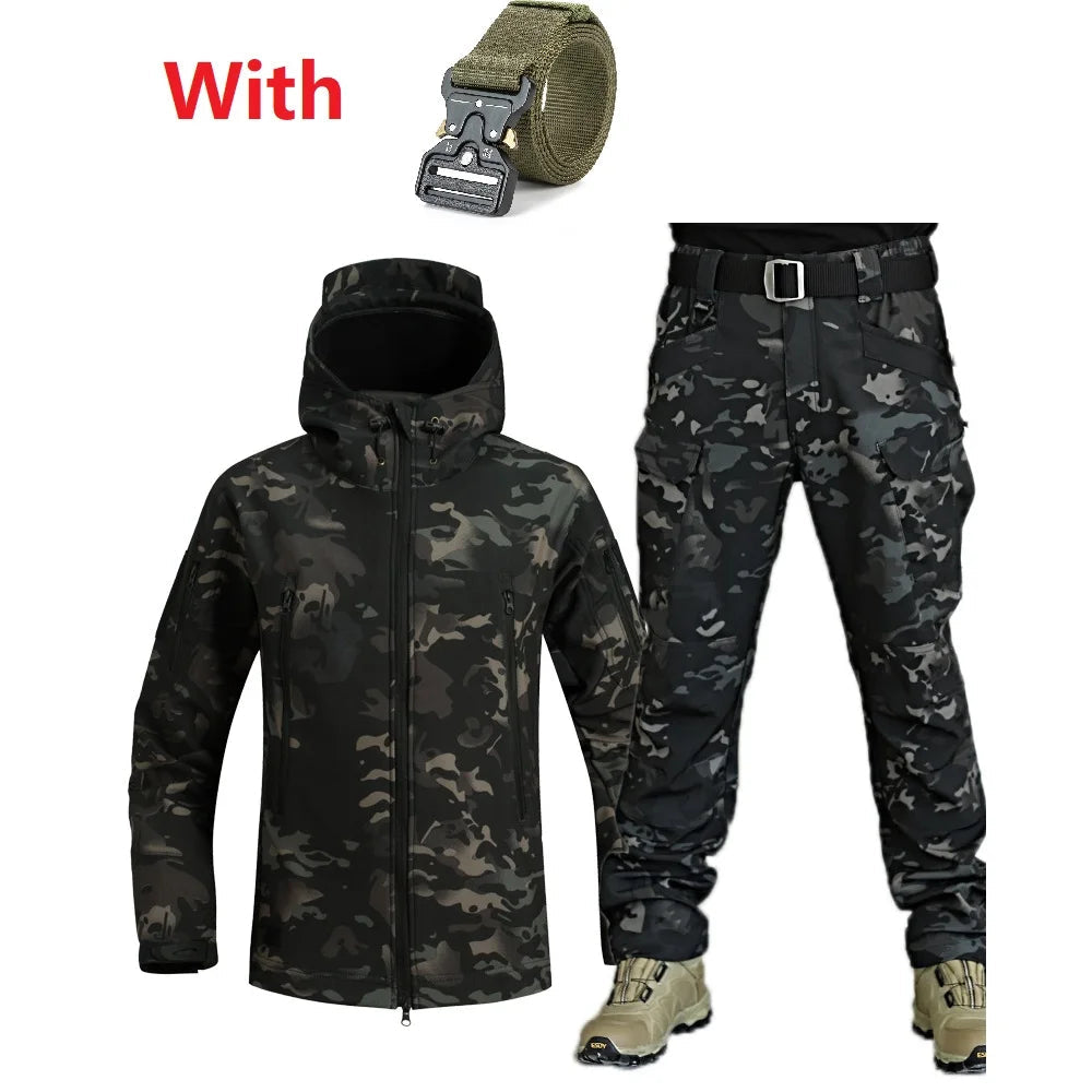 Outdoor Shark Skin Warmth Set Camo Plush Thickened Coat Autumn/Winter Racing Two Piece Set himalipasal